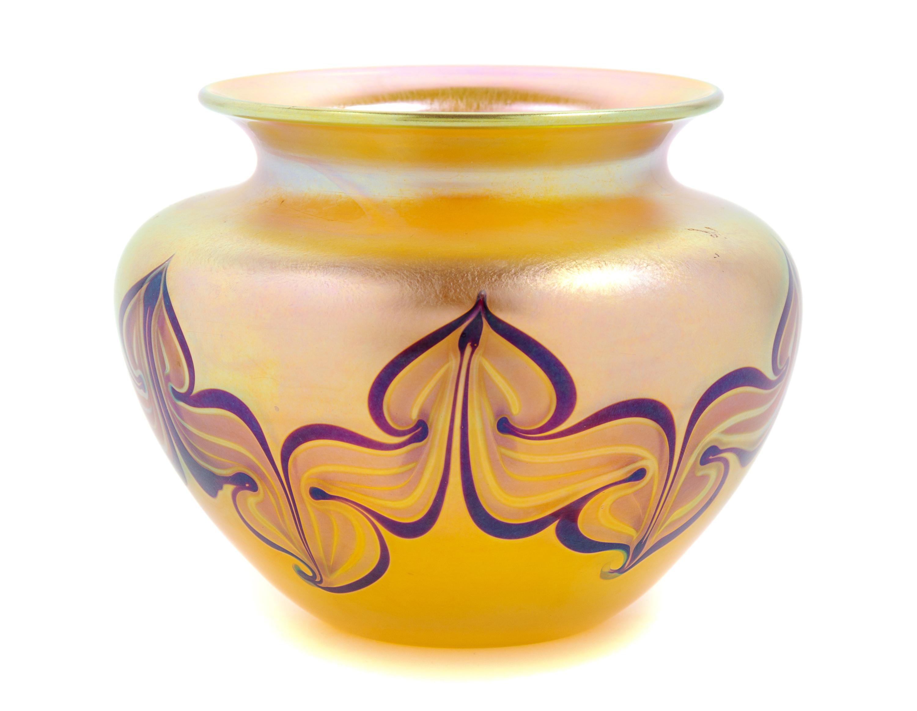 Tiffany Studios, America, Early 20th Century, Iridescent Vase with Pulled Decoration