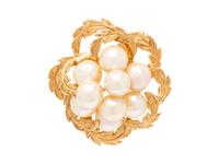 A 14 Karat Yellow Gold and Cultured Pearl Brooch,