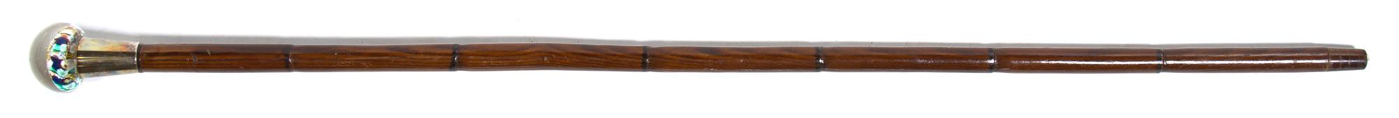 A Glass Paperweight Mounted Walking Stick, Height overall 35 1/2 x width of handle 1 3/4 inches.