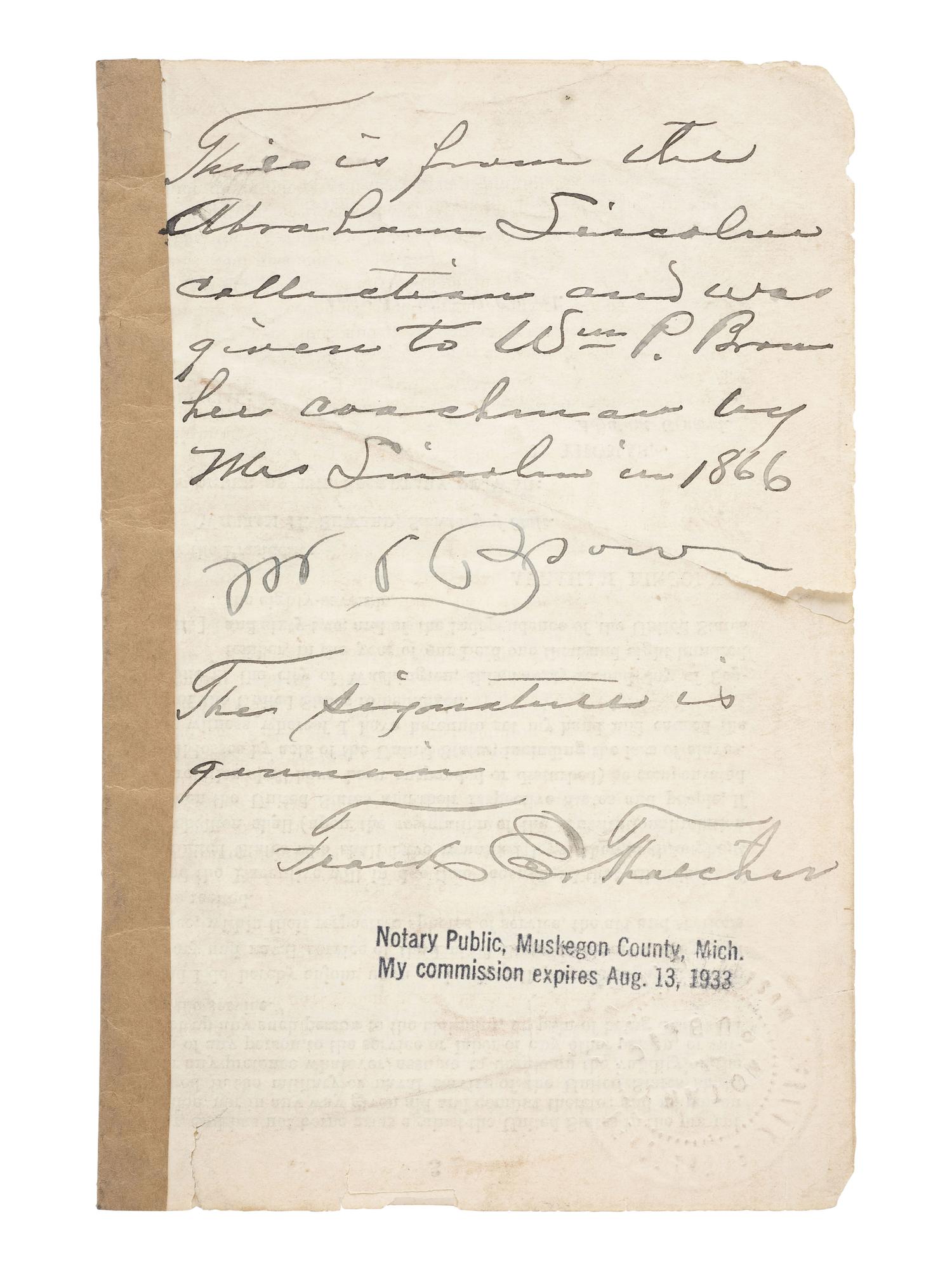 [LINCOLN, Abraham (1809-1865)] -- [AFRICAN AMERICANA]. General Orders No. 139, Lincoln's preliminary emancipation proclamation, with Lincoln signature, a Field and Sickles forgery.