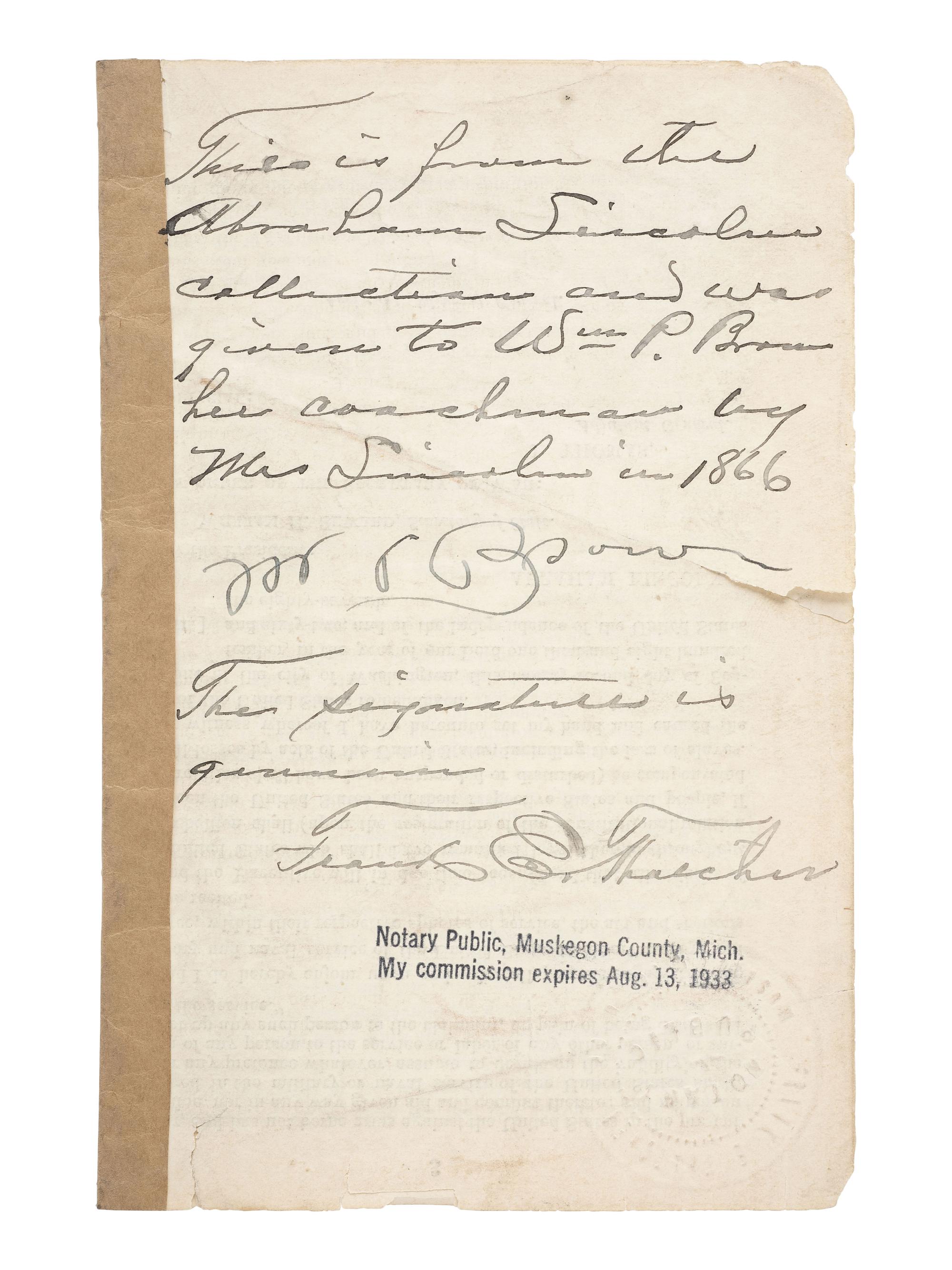 [LINCOLN, Abraham (1809-1865)] -- [AFRICAN AMERICANA]. General Orders No. 139, Lincoln's preliminary emancipation proclamation, with Lincoln signature, a Field and Sickles forgery.