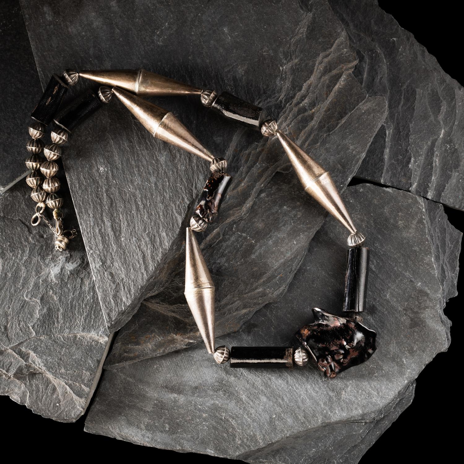 Joe H. Quintana, Attributed (Cochiti, 1915-1995) — Sterling Silver and Black Coral Necklace