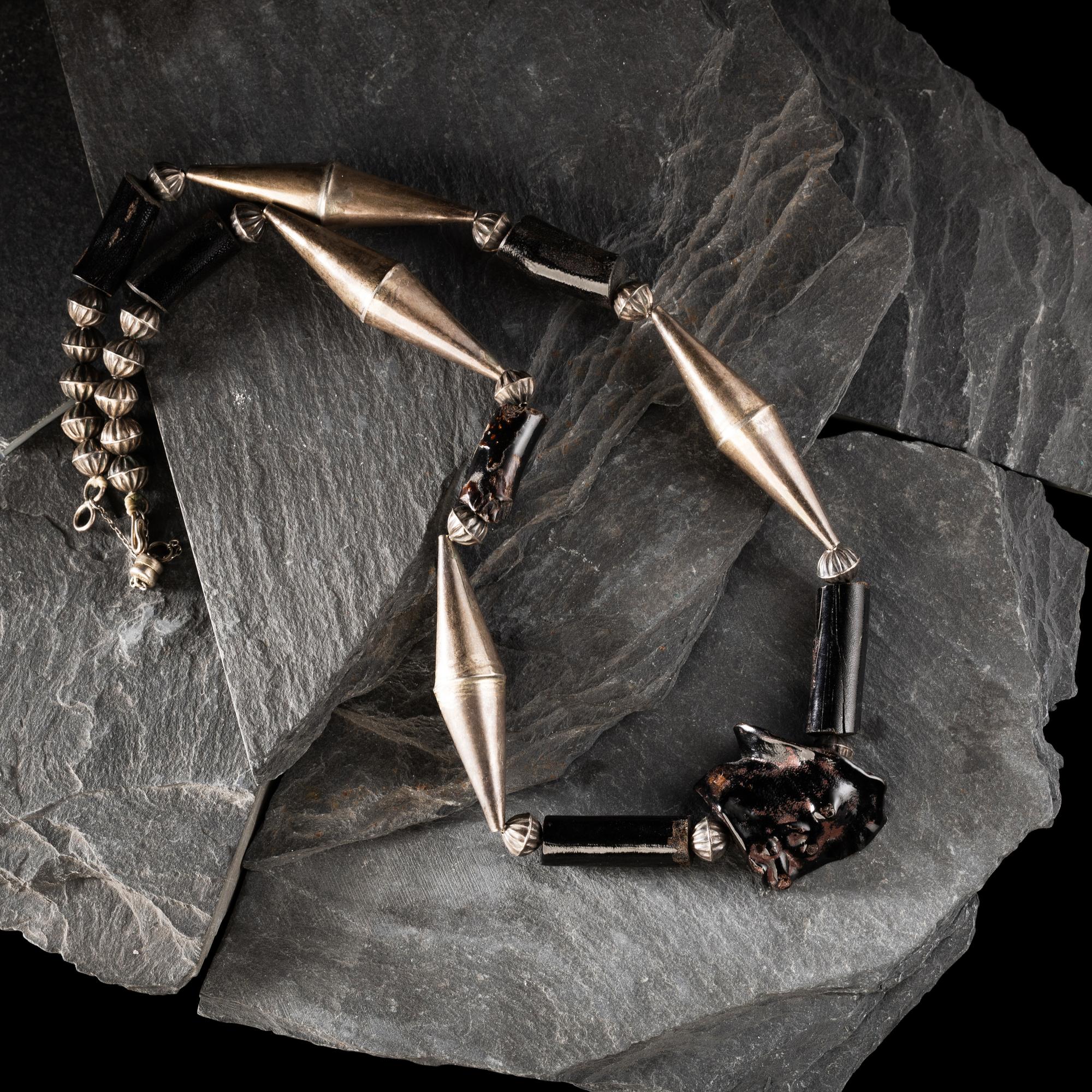Joe H. Quintana, Attributed (Cochiti, 1915-1995) — Sterling Silver and Black Coral Necklace