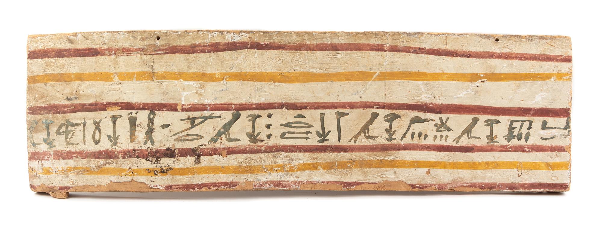 An Egyptian Painted Wood Coffin Panel Height 37 x width 10 1/2 inches. — LATE PERIOD TO PTOLEMAIC PERIOD, 664-30 B.C.E.