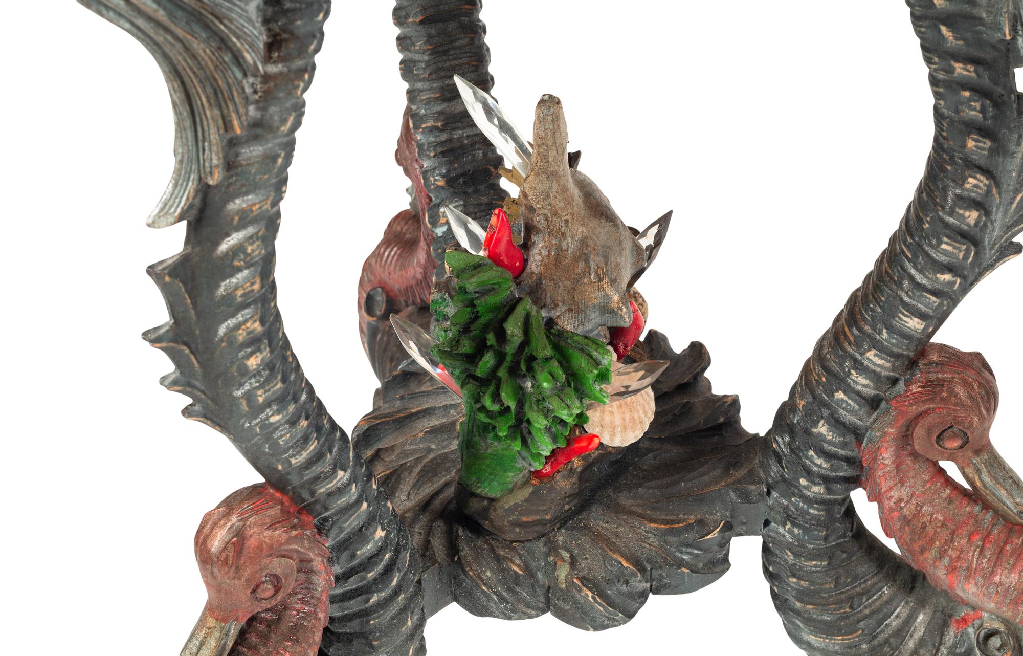 A Pair of Painted Wood and Shell-Applied “Grotto” Side Tables