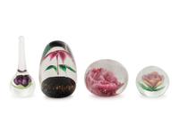 Four Flower Glass Paperweights