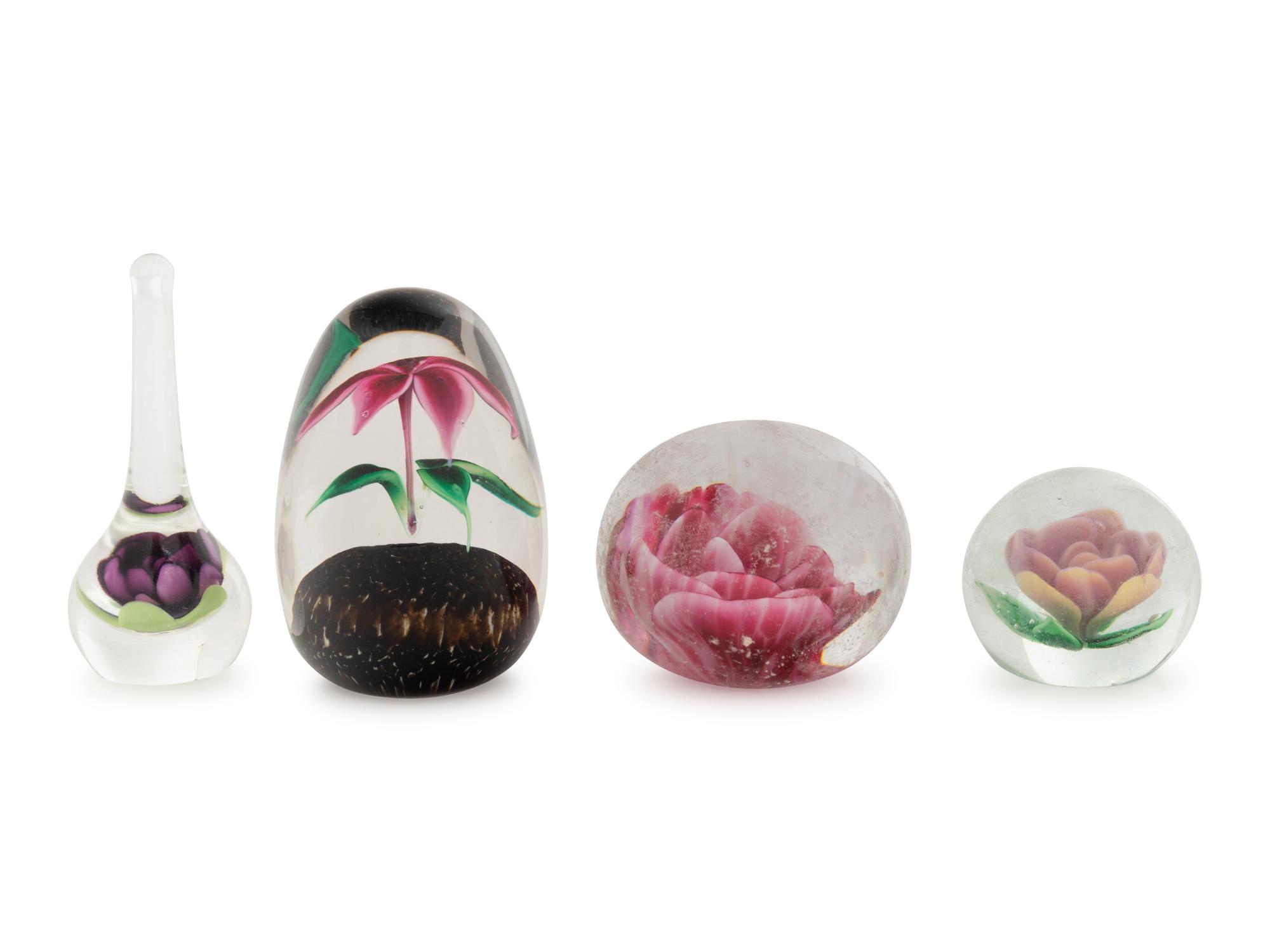 Four Flower Glass Paperweights