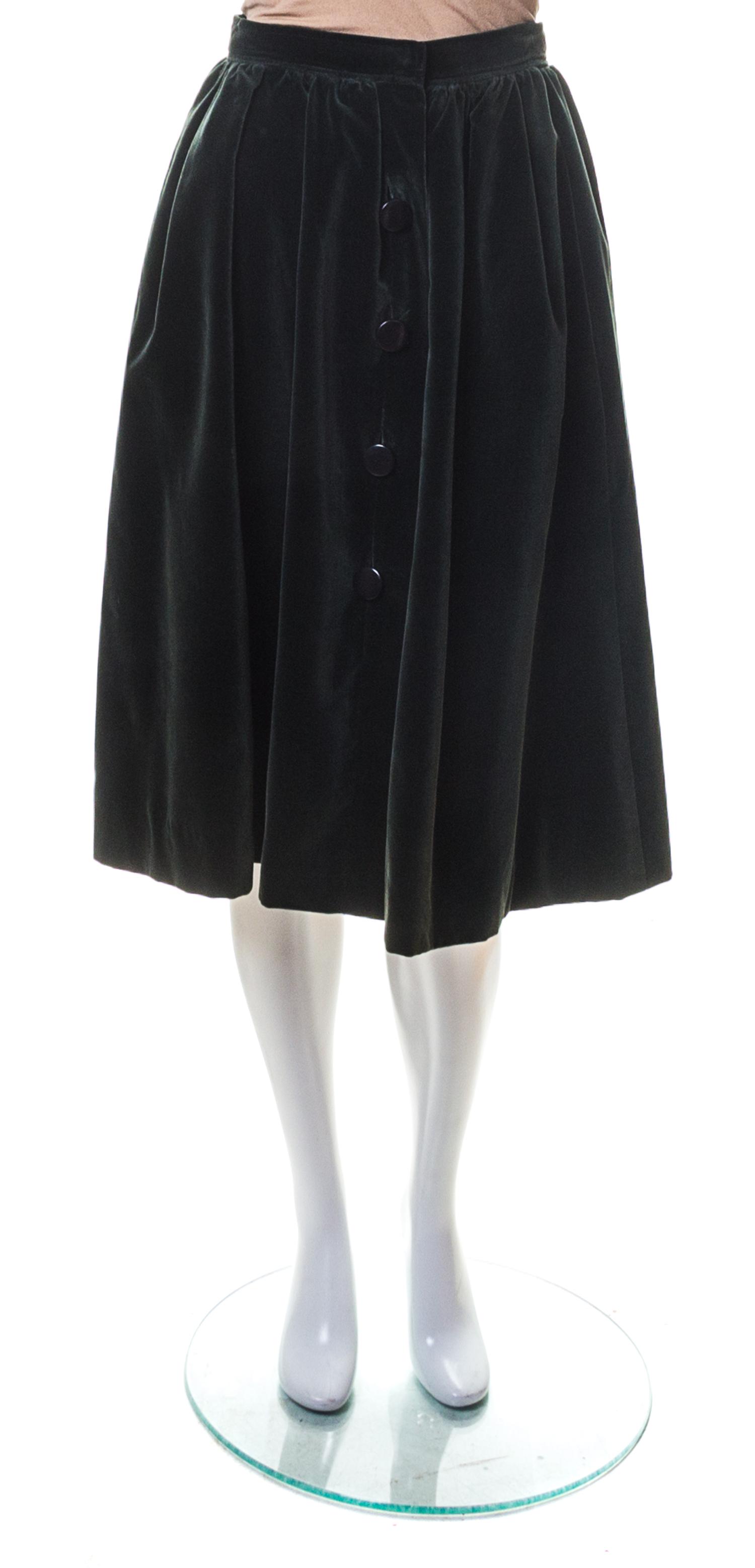 An Yves Saint Laurent Green Velvet Pleated Skirt, Size 36.