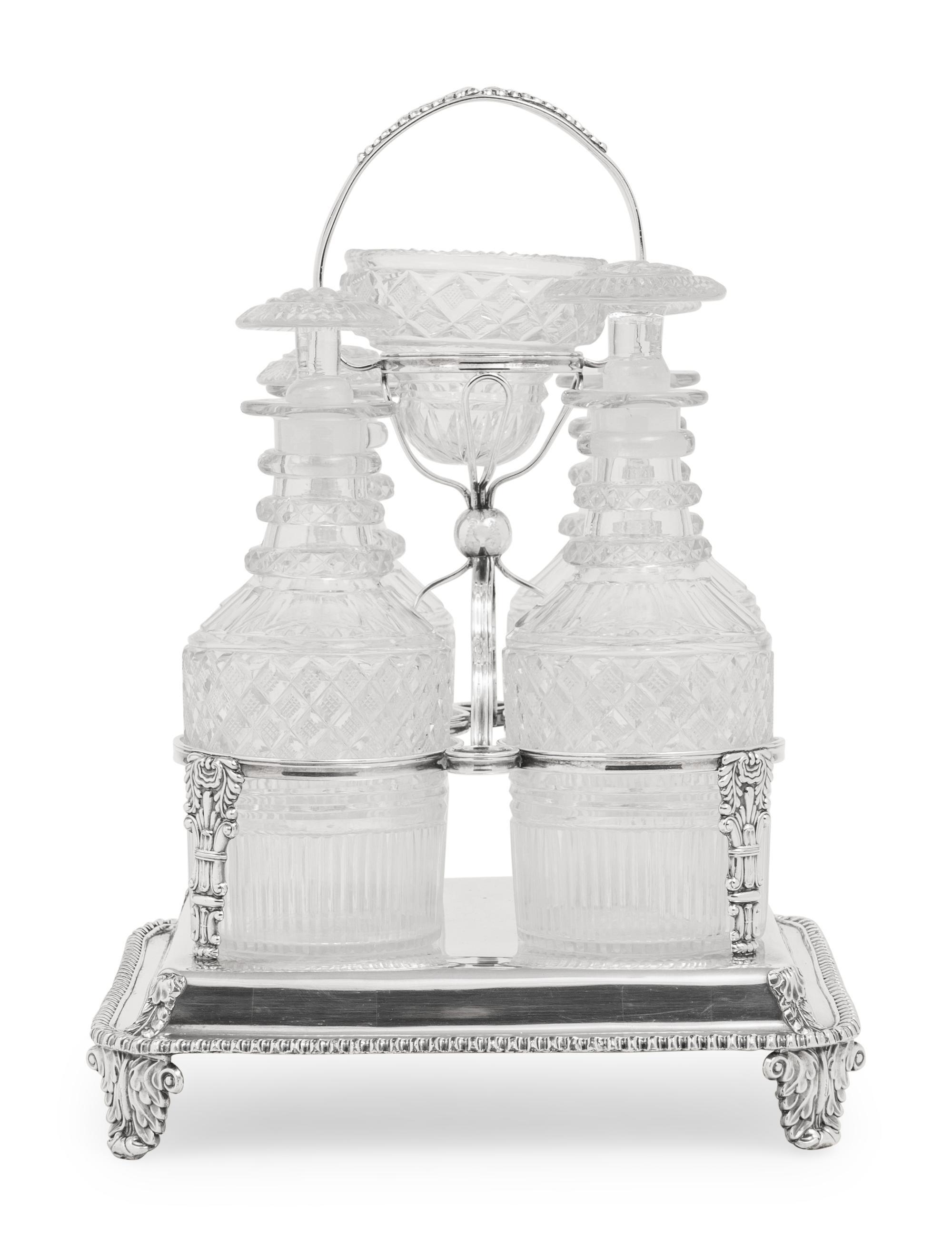 A George III Silver-Plate and Cut Glass Decanter Cruet