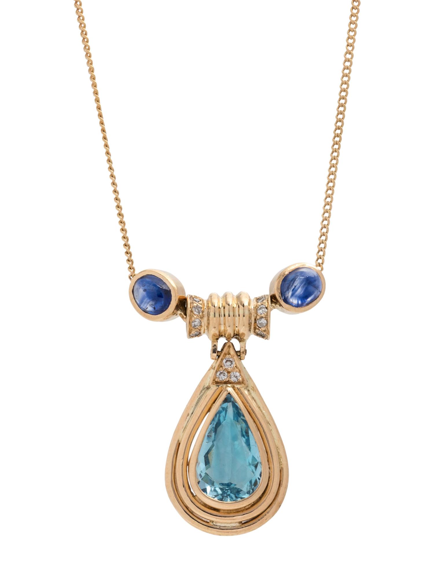 AQUAMARINE, SAPPHIRE AND DIAMOND NECKLACE