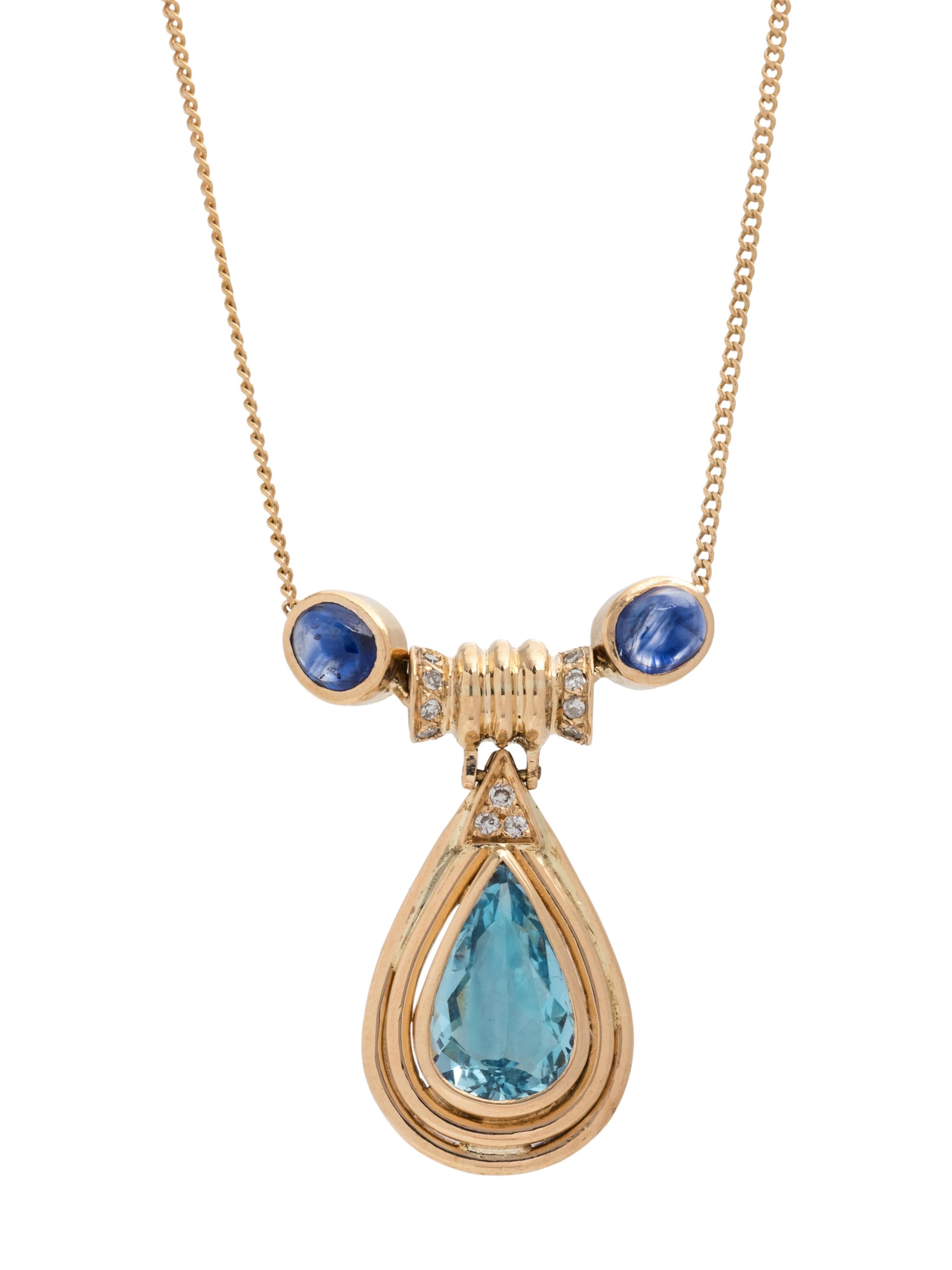 AQUAMARINE, SAPPHIRE AND DIAMOND NECKLACE