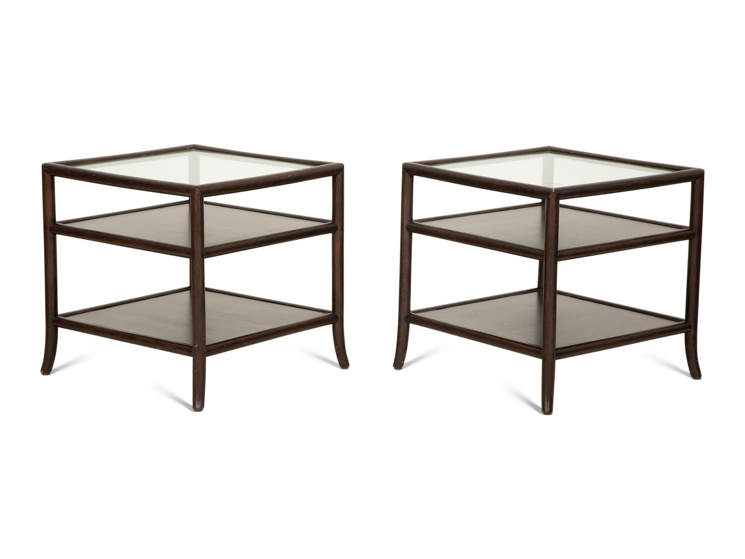 A Pair of Contemporary Glass Top Side Tables