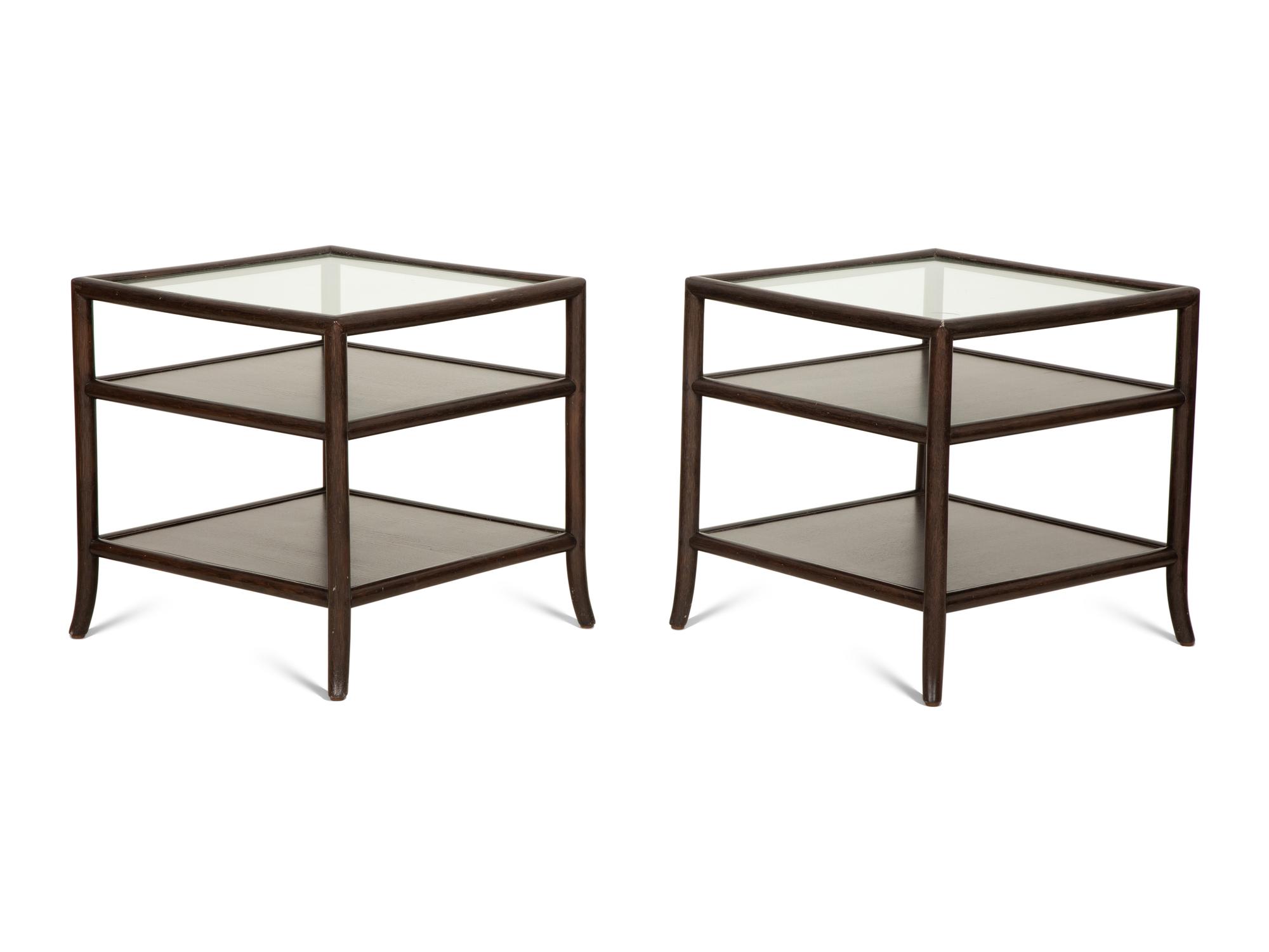 A Pair of Contemporary Glass Top Side Tables