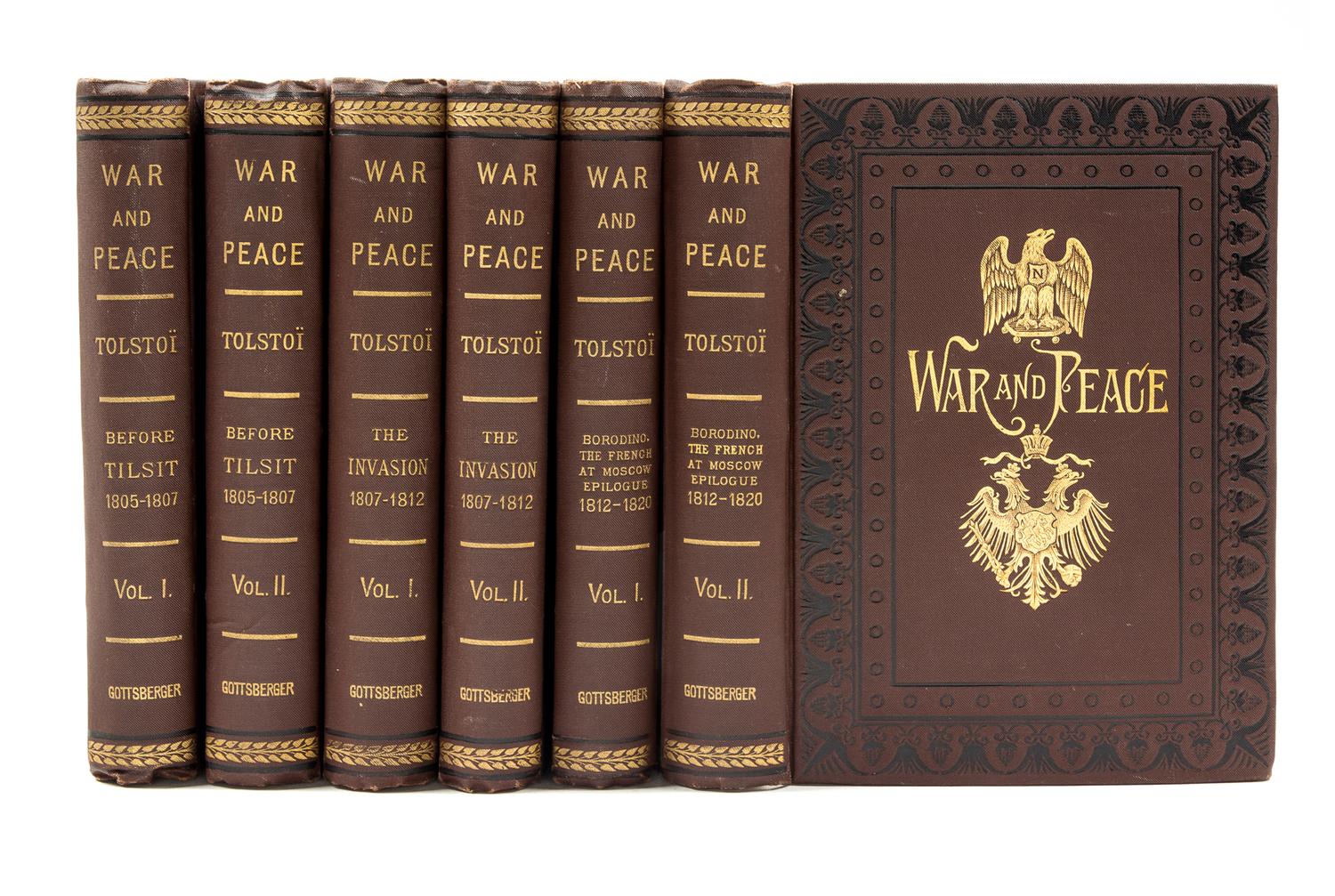 TOLSTOY, LEO. War and Peace. NY, 1886. 6 vols. First edition in English.