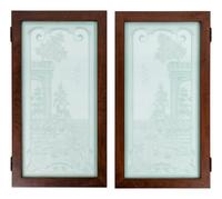 A Pair of Art Nouveau Style Etched Glass Windows