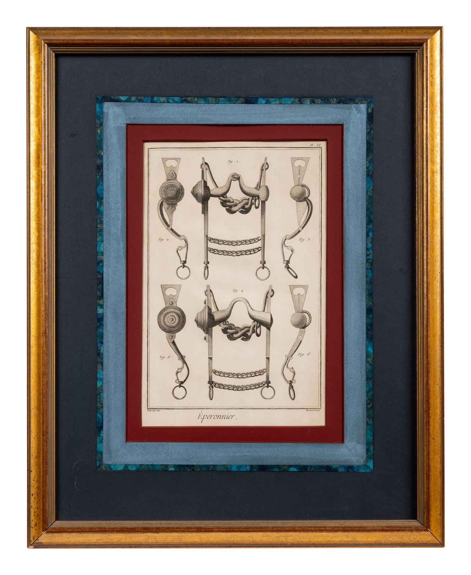 Four Engravings Depicting Horse Spurs, after Louis-Jacques Goussier