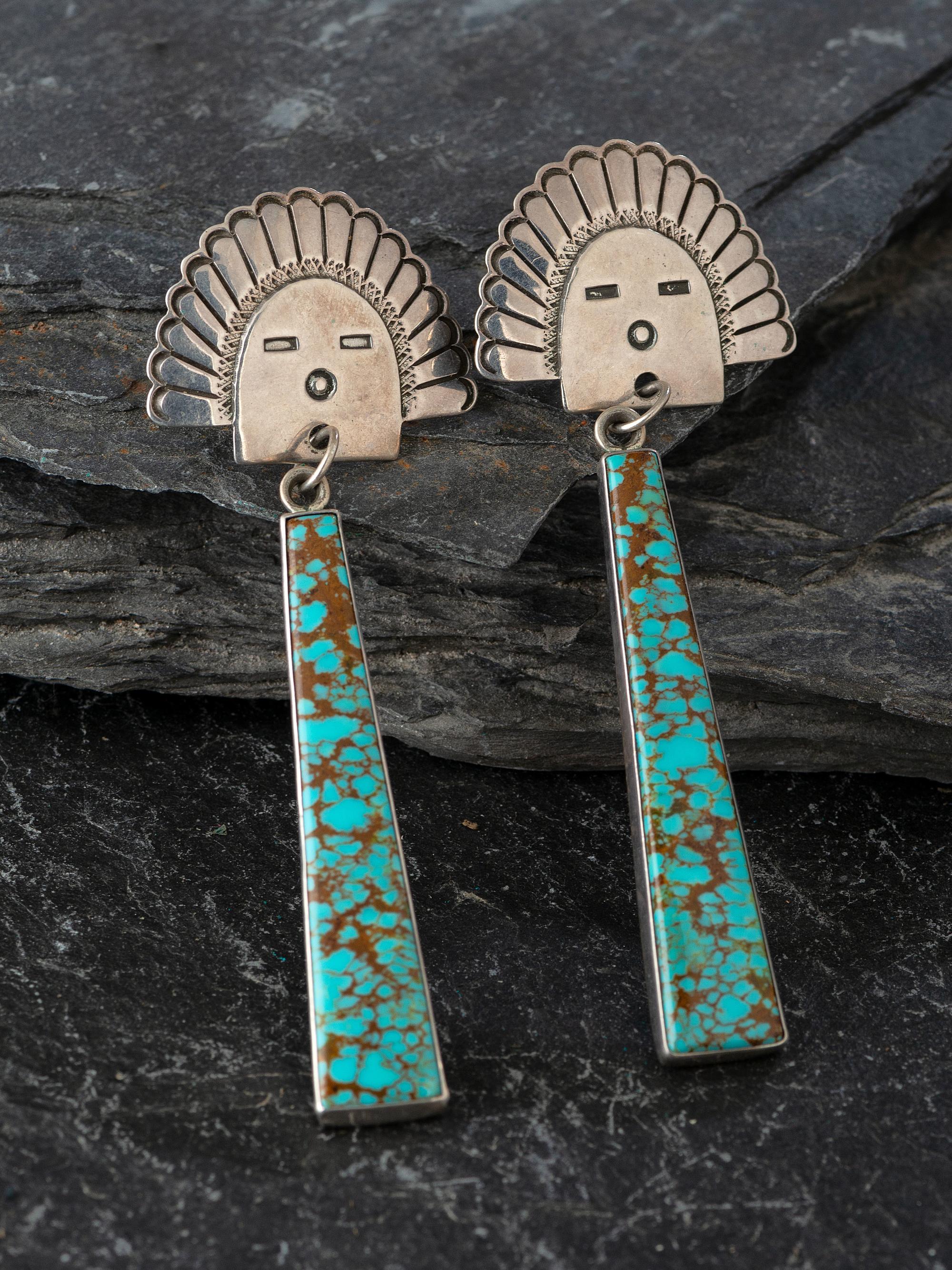 Sterling Silver and Turquoise Yei Post Earrings