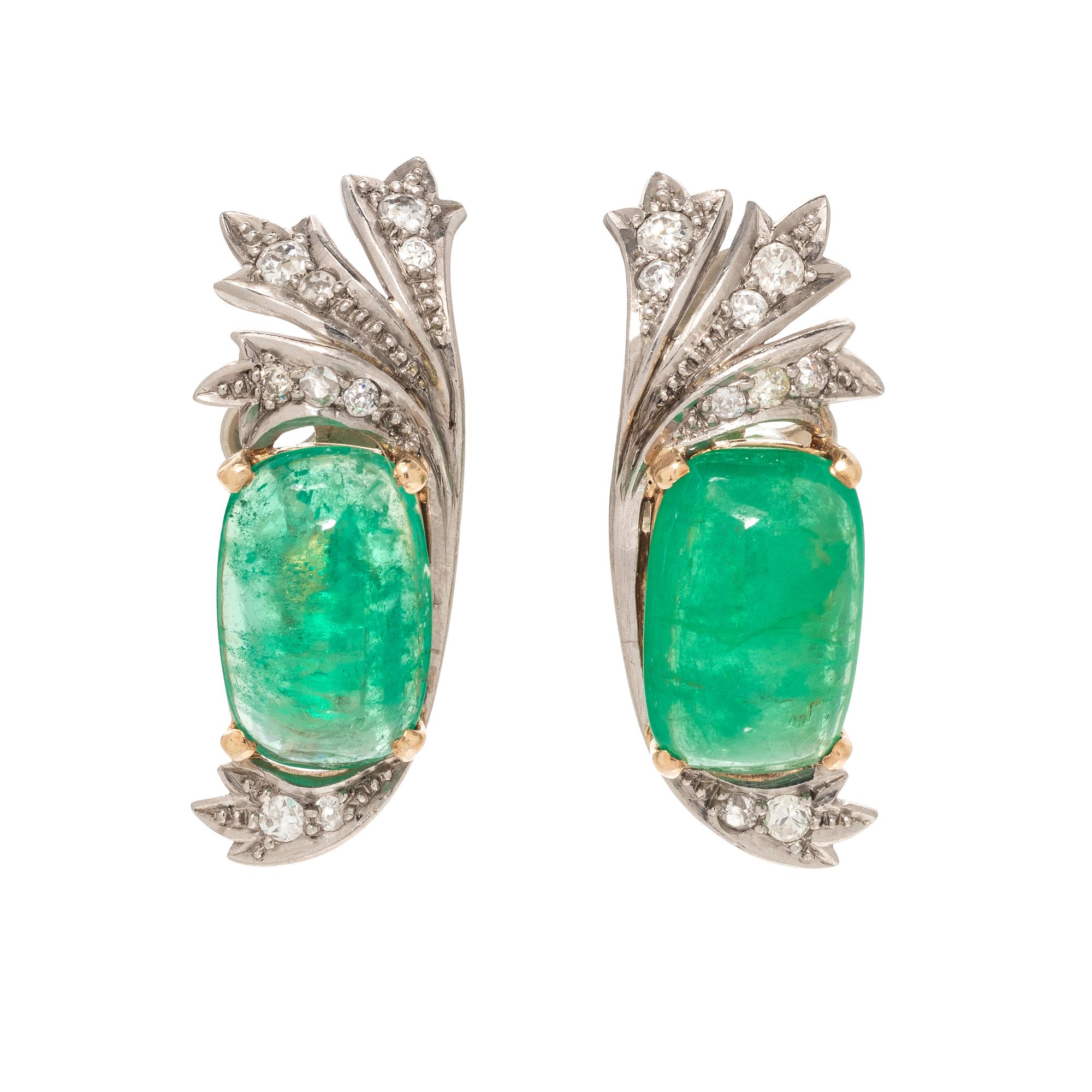 EMERALD AND DIAMOND EARCLIPS