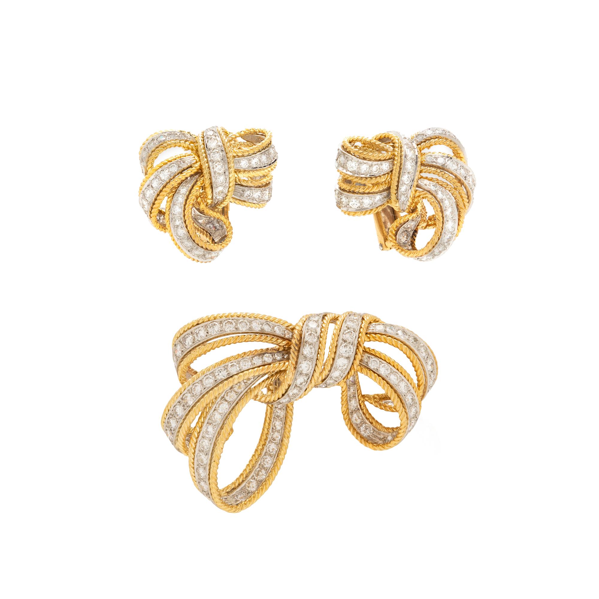 BICOLOR GOLD AND DIAMOND DEMI PARURE