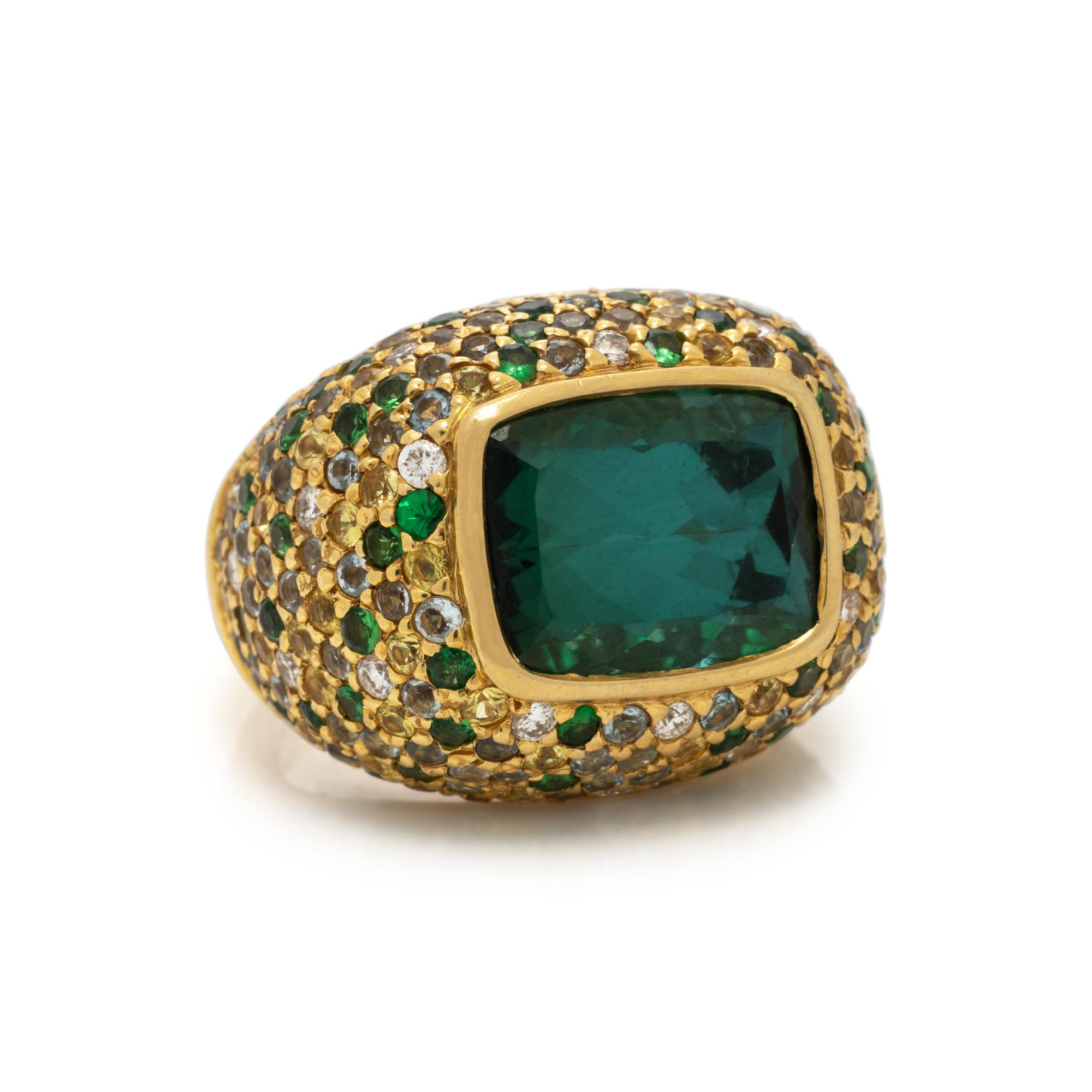 Laura Munder, Green Tourmaline, Multigem, and Yellow Gold Ring