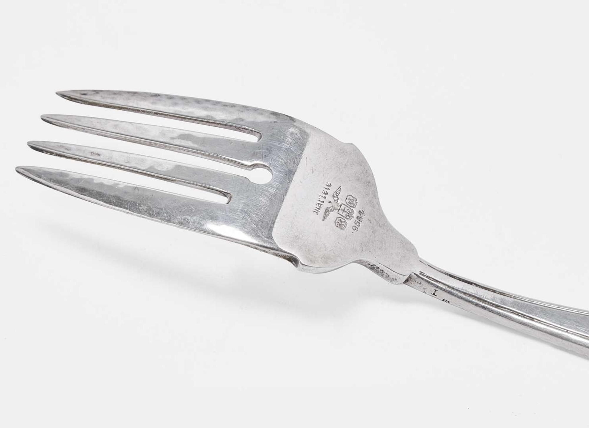 A set of six Art Nouveau .9584 silver salad forks, Martelé, Gorham Mfg. Co., Providence, RI, circa 1905