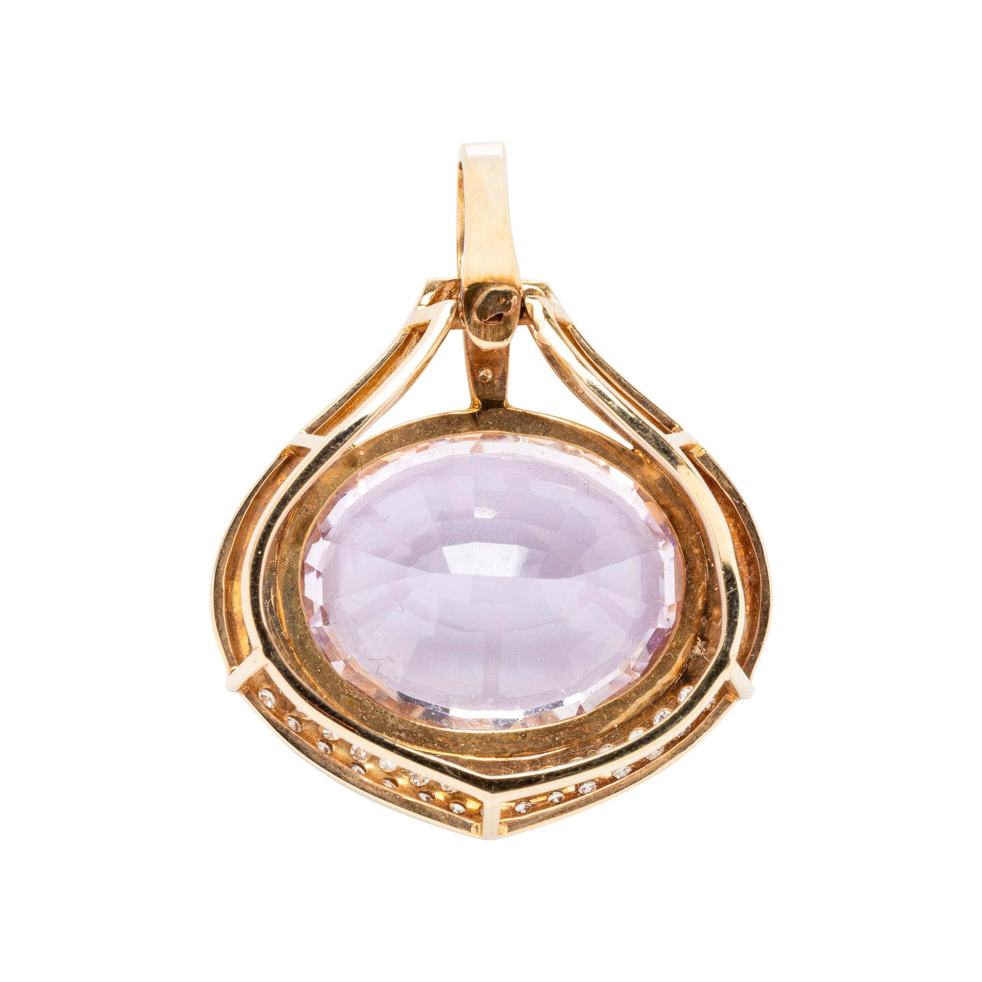YELLOW GOLD, KUNZITE AND DIAMOND PENDANT