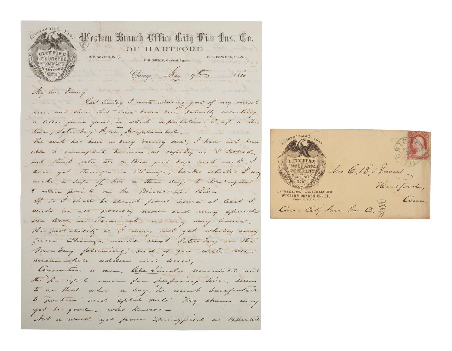 [LINCOLN]. ALS mentioning nomination of Lincoln, who "split rails" as a young boy. 19 May 1860.