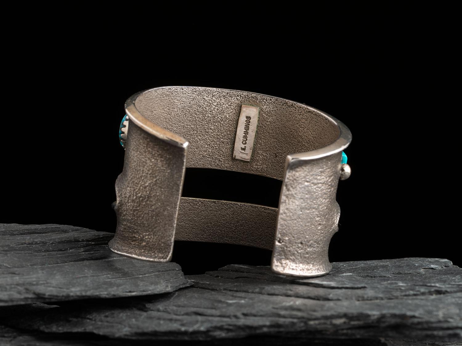 Tufa Cast Silver Cuff Bracelet, with Abstract Figural Inlay