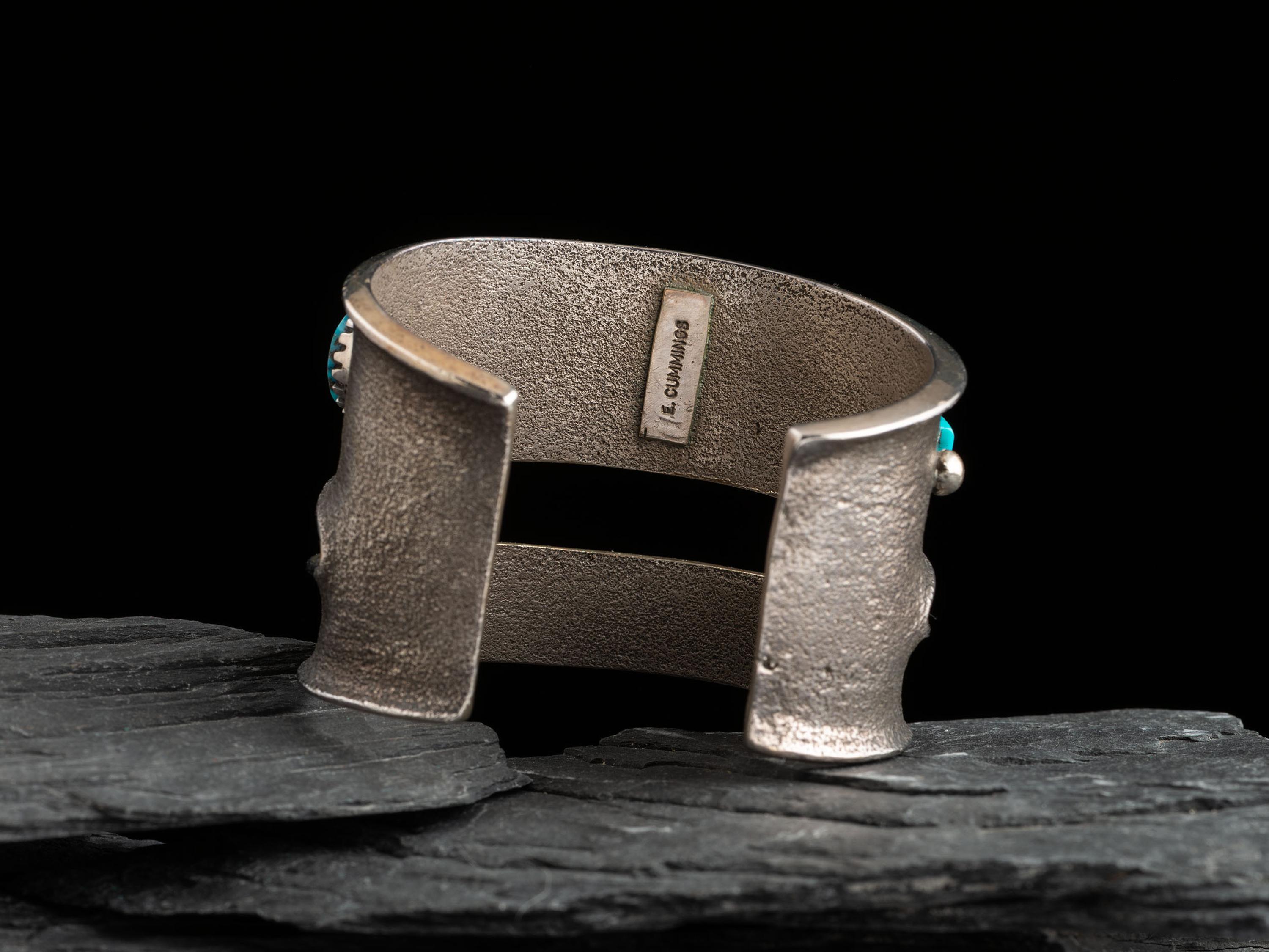 Tufa Cast Silver Cuff Bracelet, with Abstract Figural Inlay
