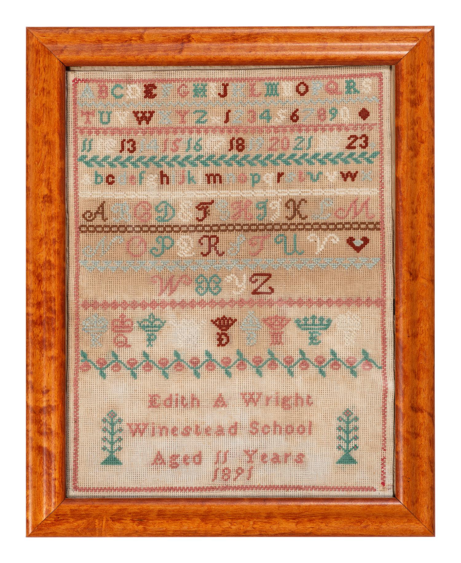 Five Needlework Embroidered Schoolgirl's Samplers