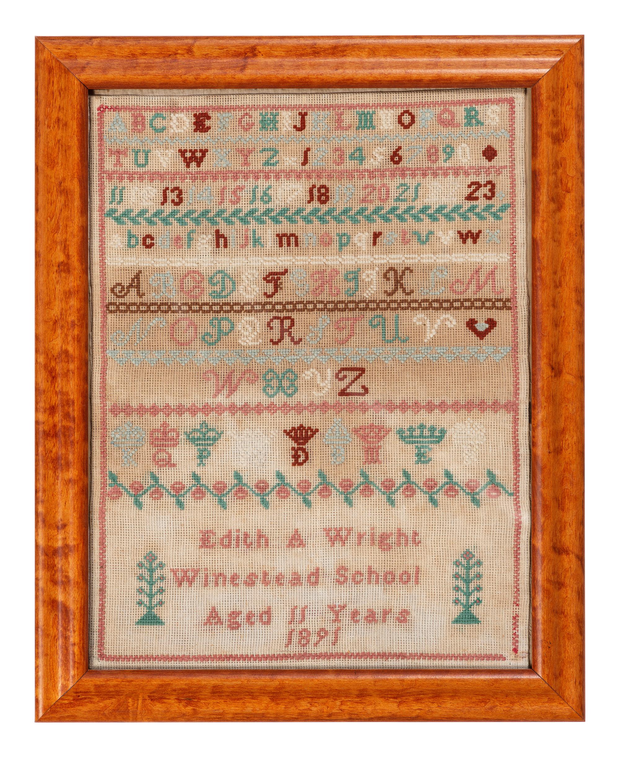 Five Needlework Embroidered Schoolgirl's Samplers