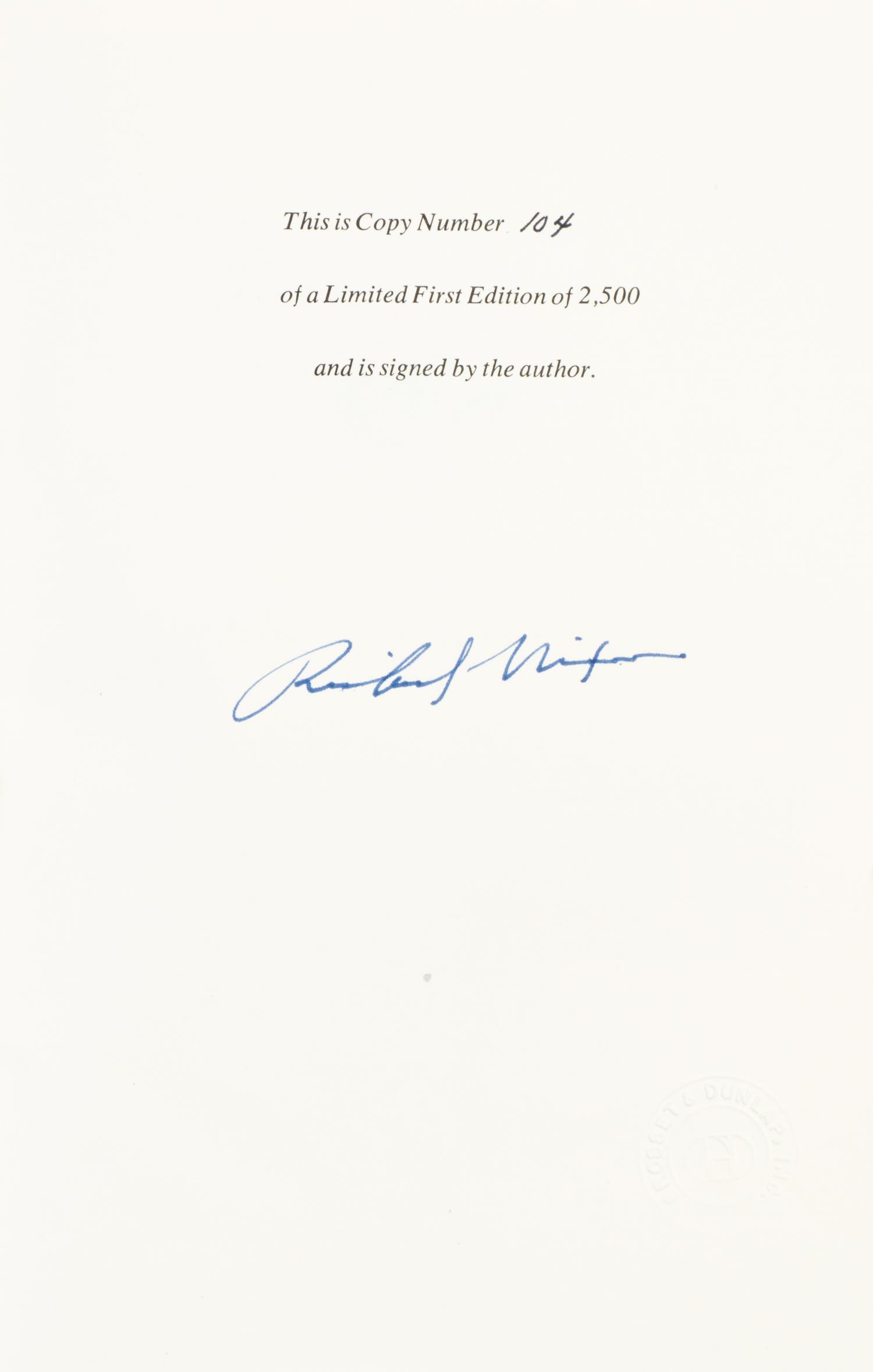 NIXON, RICHARD. The Memoirs of Richard Nixon. New York, (1978). Limited ed., signed.