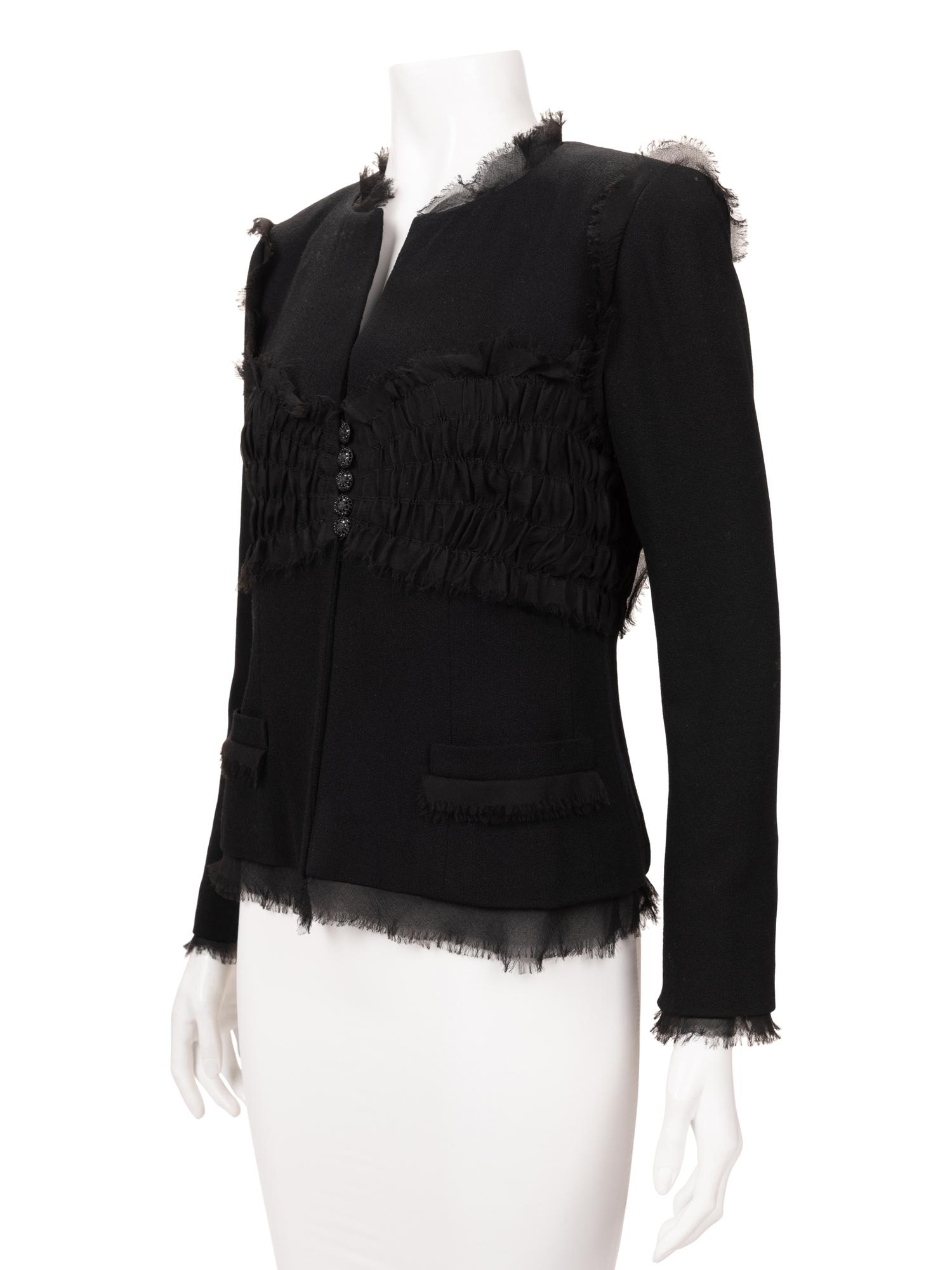 Chanel Wool Jacket with Ruched Chiffon, 1990-2000s