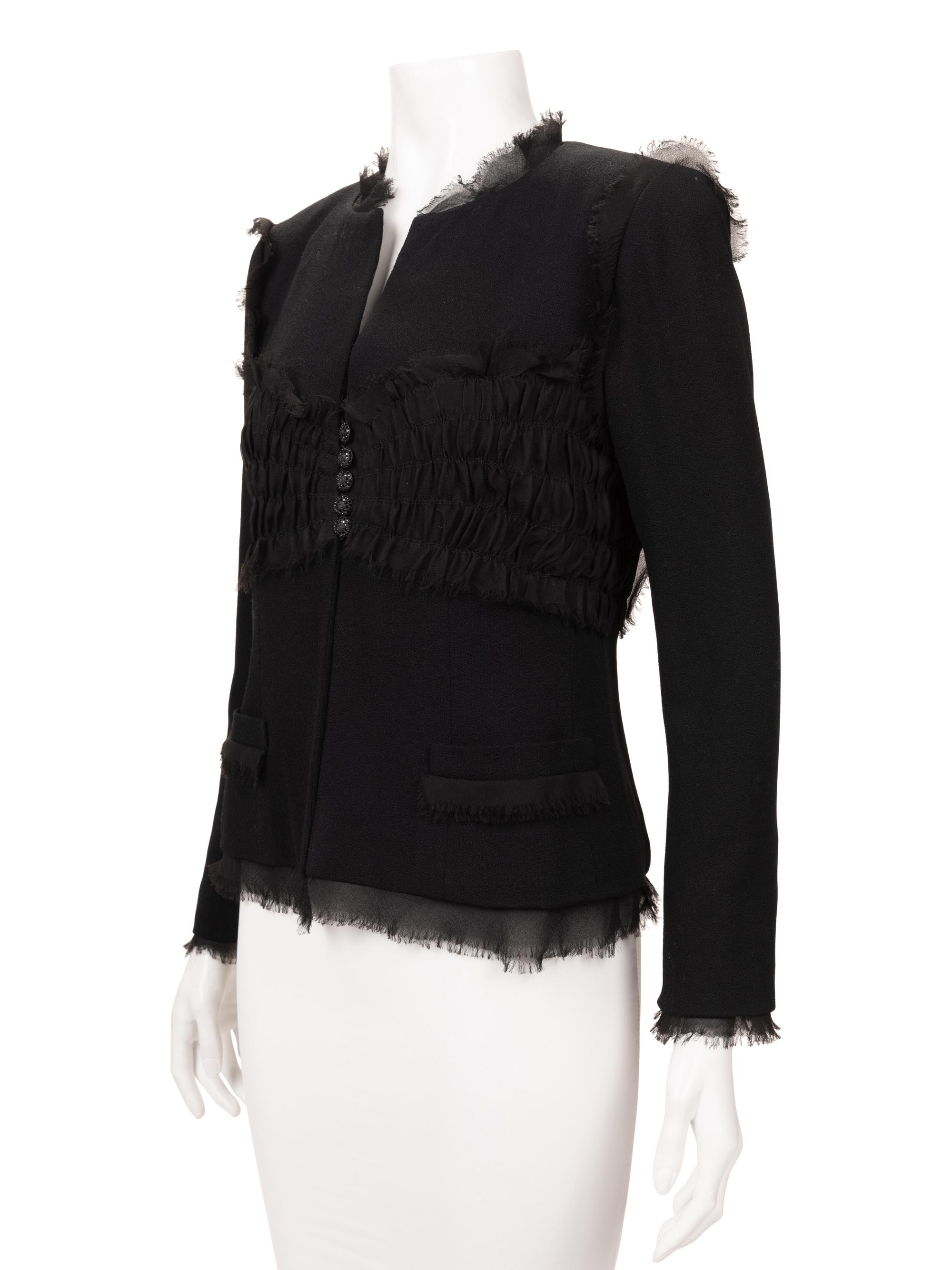 Chanel Wool Jacket with Ruched Chiffon, 1990-2000s