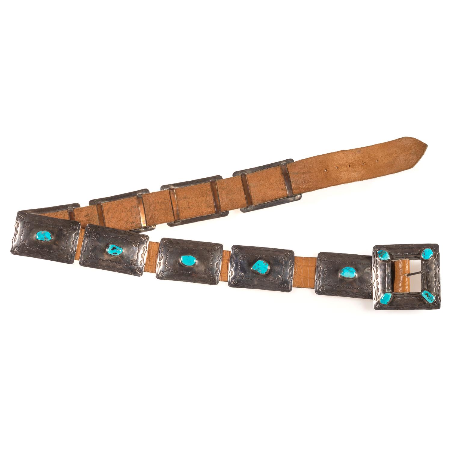 Navajo Silver and Turquoise Concha Belt