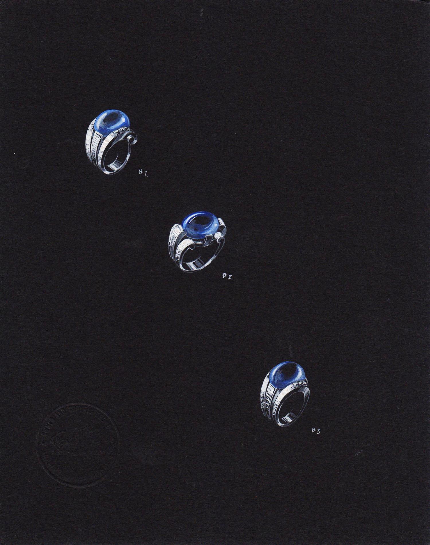 A Collection of Original Gouache on Paper Jewelry Designs by Anne Howe Geyer for Trabert & Hoeffer-Mauboussin,