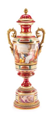 A Large Vienna Porcelain Covered Vase Height 56 inches. — 19TH CENTURY