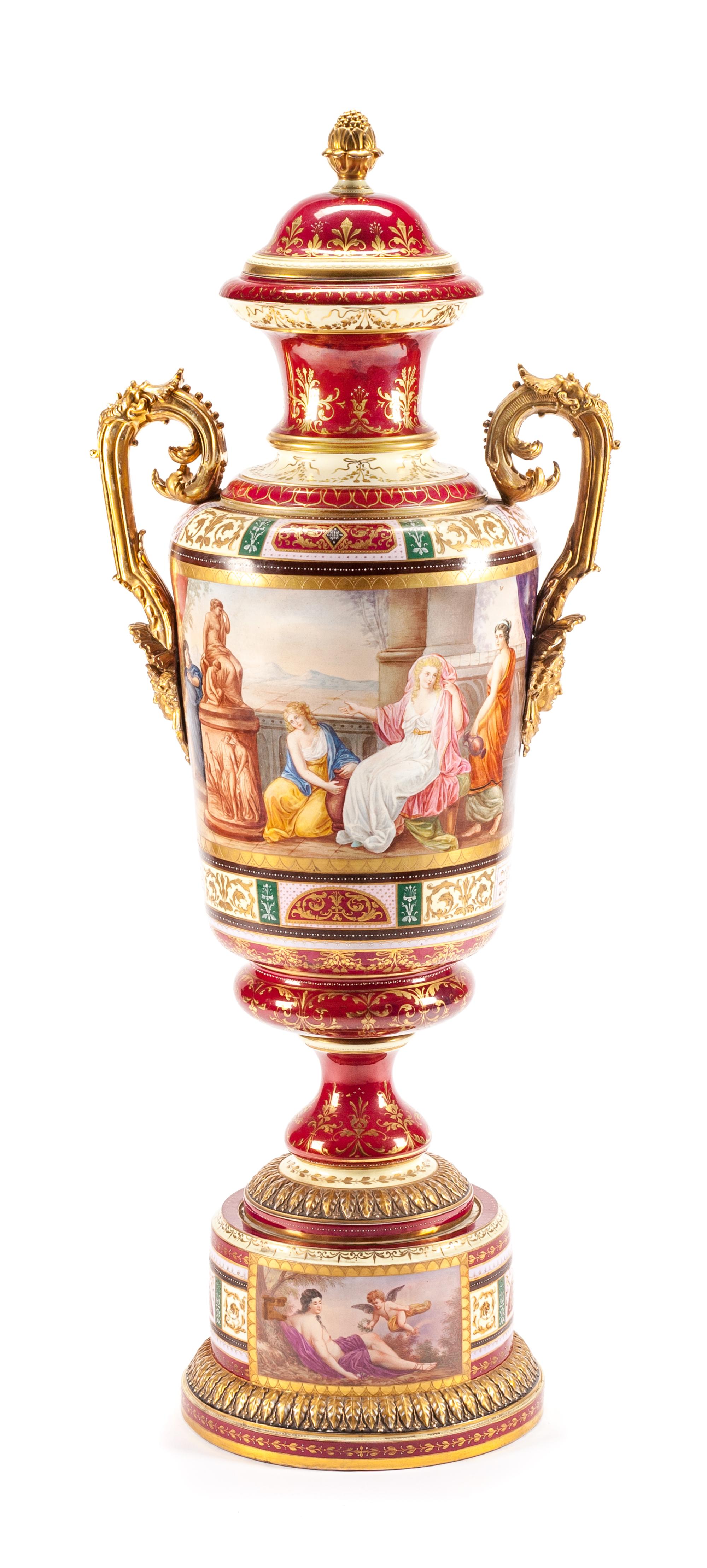A Large Vienna Porcelain Covered Vase Height 56 inches. — 19TH CENTURY