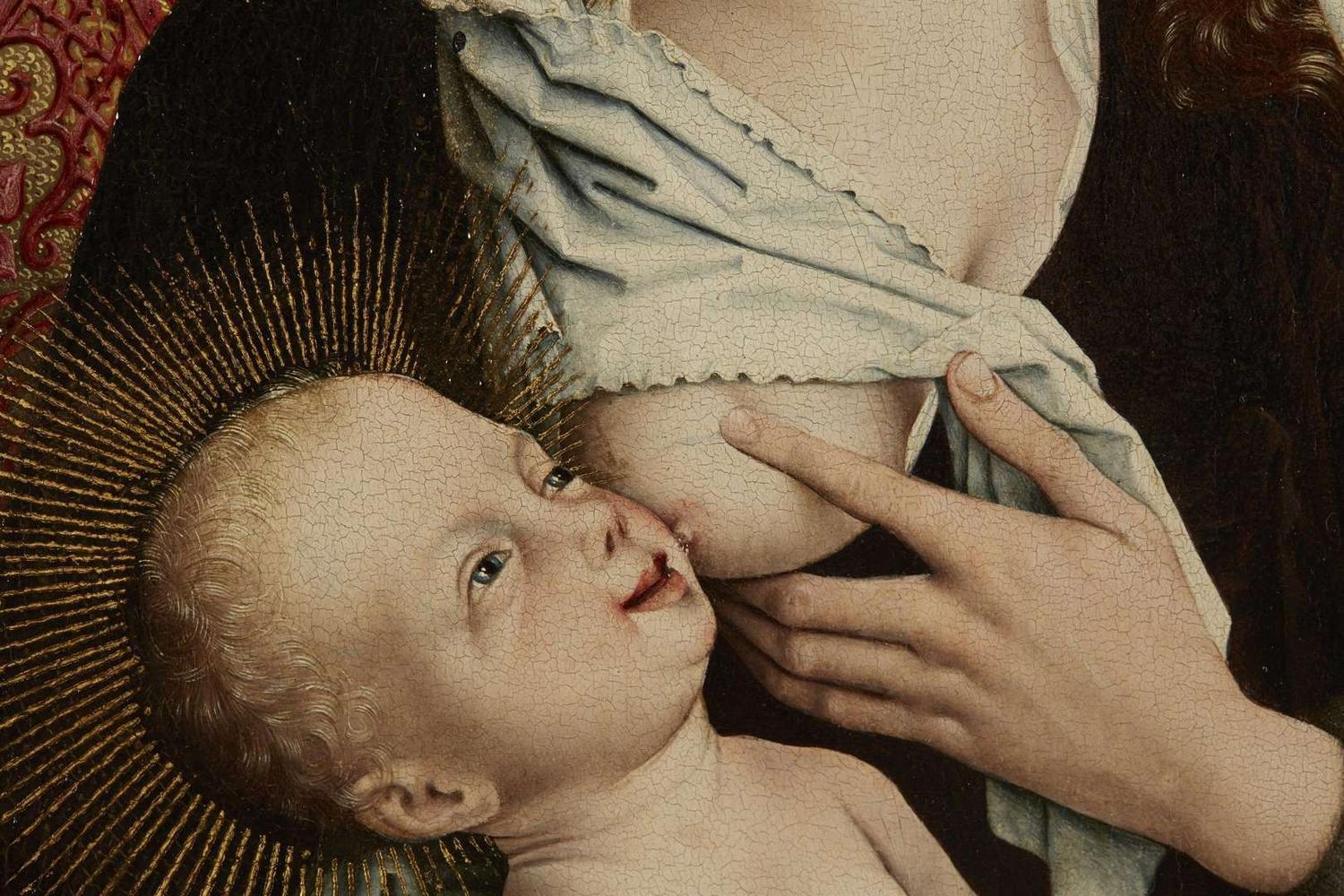 Master of the Embroidered Foliage (Netherlandish, active Brussels, late 15th Century) — Nursing Madonna