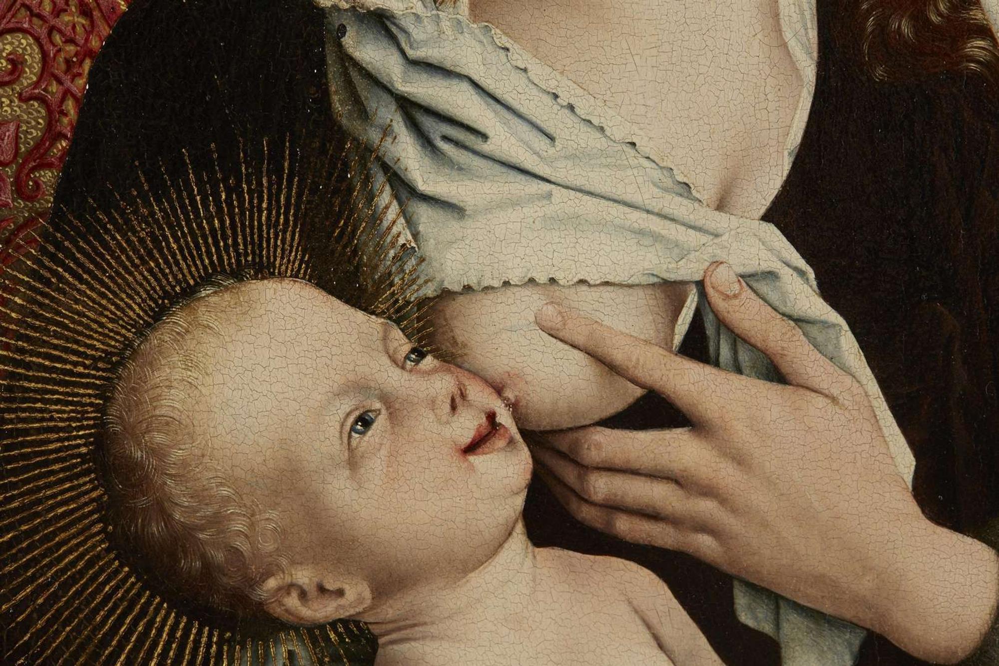 Master of the Embroidered Foliage (Netherlandish, active Brussels, late 15th Century) — Nursing Madonna