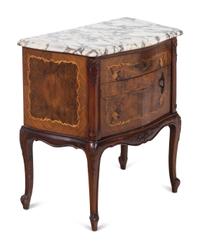 A Pair of Italian Burlwood Marble-Top Commodini