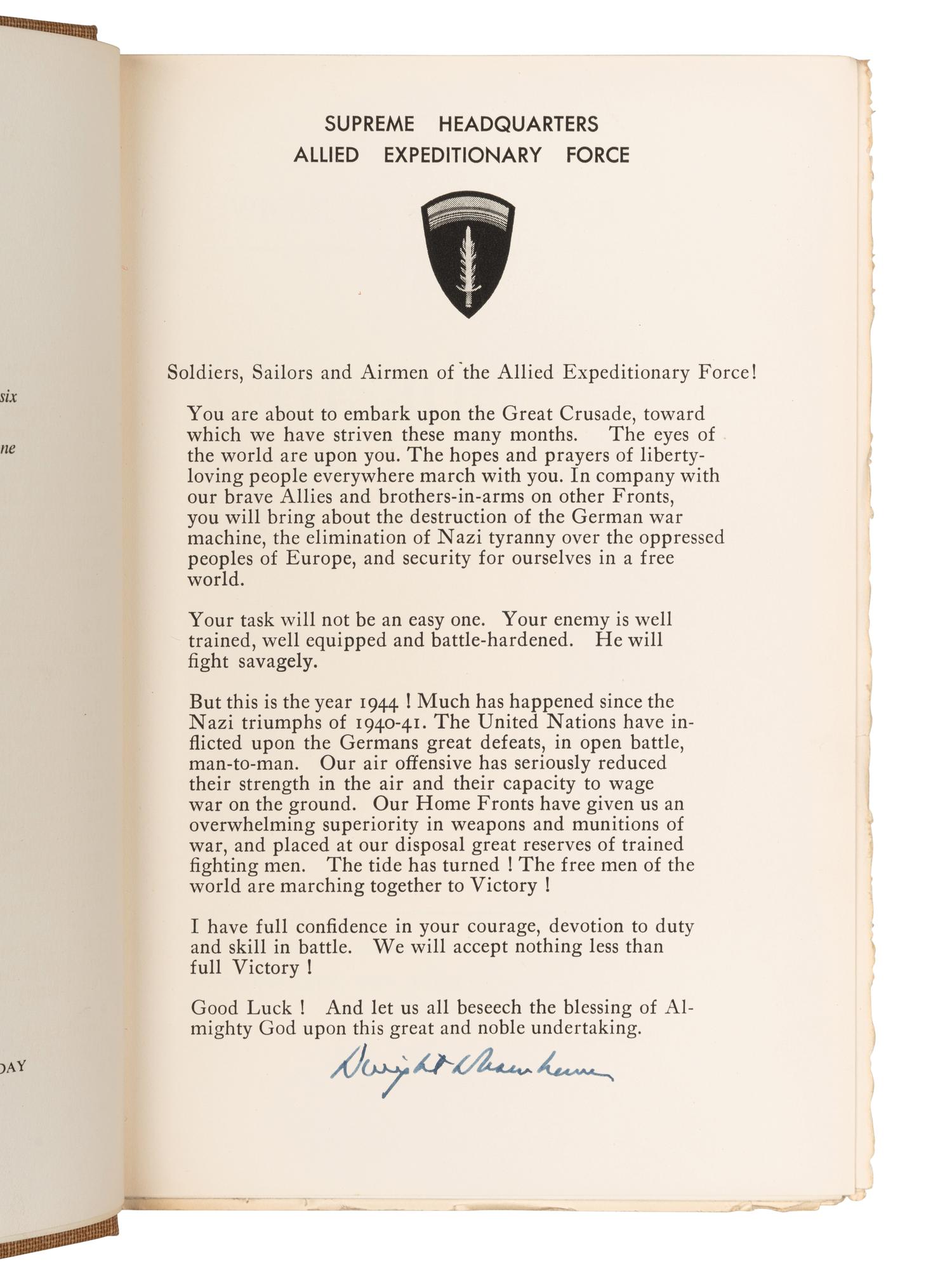 EISENHOWER, Dwight D. (1890-1969). Crusade in Europe . Garden City, NY: Doubleday & Company, 1948.