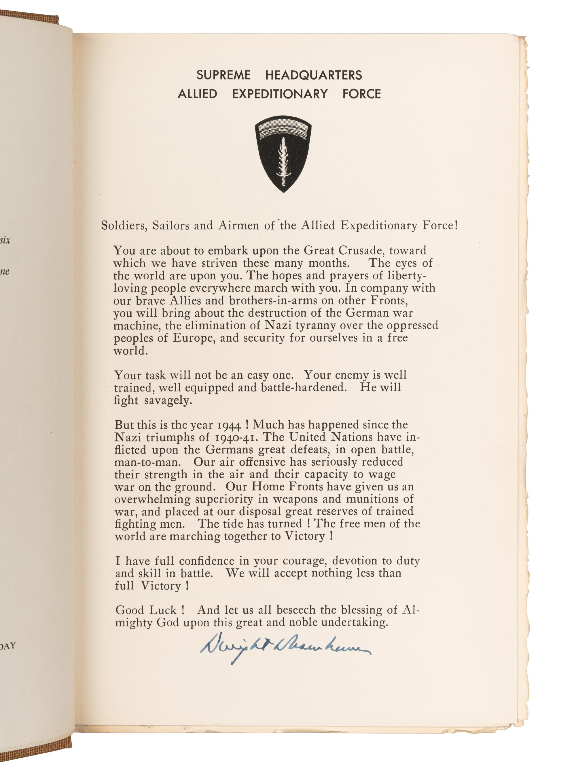 EISENHOWER, Dwight D. (1890-1969). Crusade in Europe . Garden City, NY: Doubleday & Company, 1948.