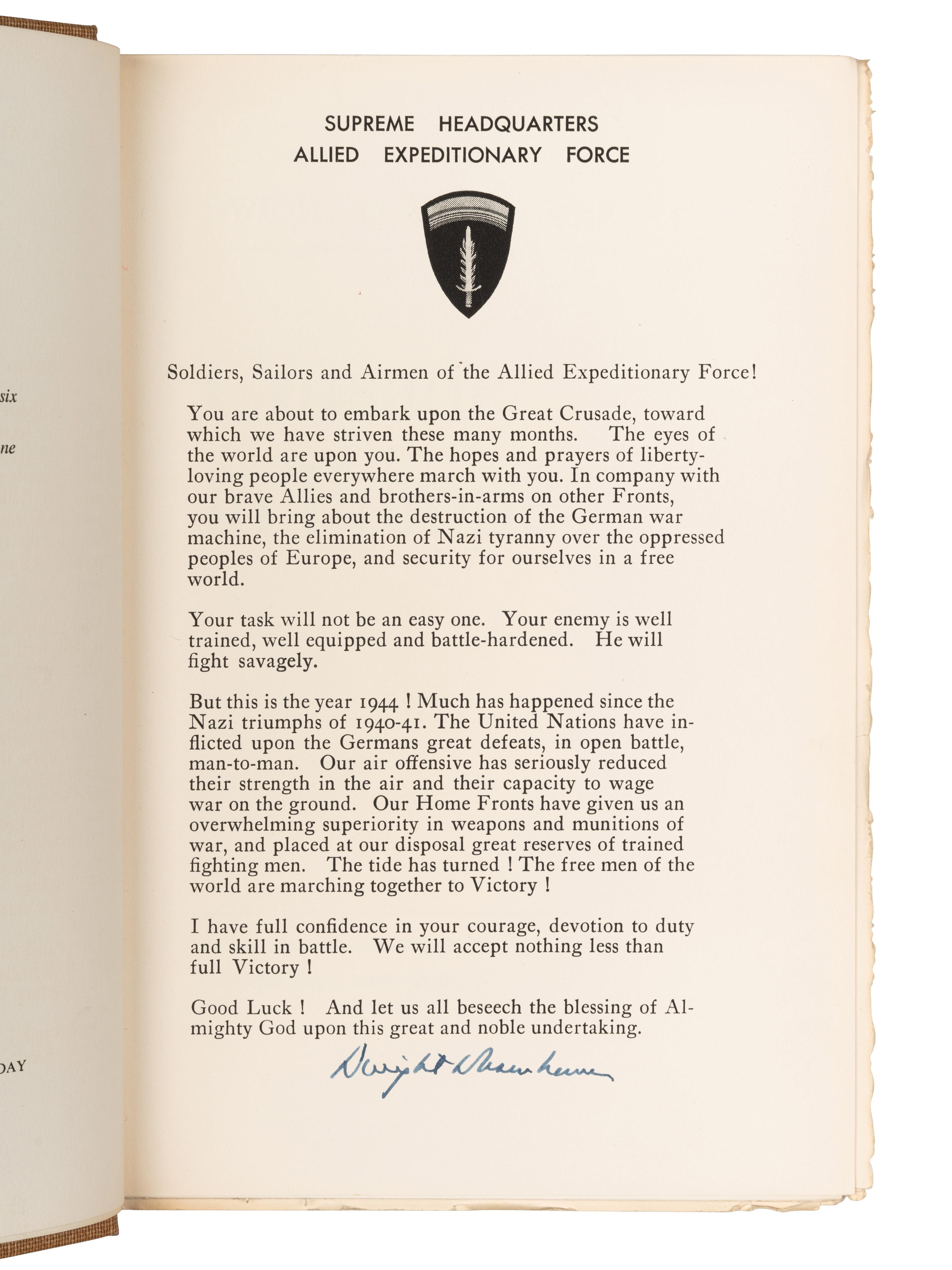 EISENHOWER, Dwight D. (1890-1969). Crusade in Europe . Garden City, NY: Doubleday & Company, 1948.