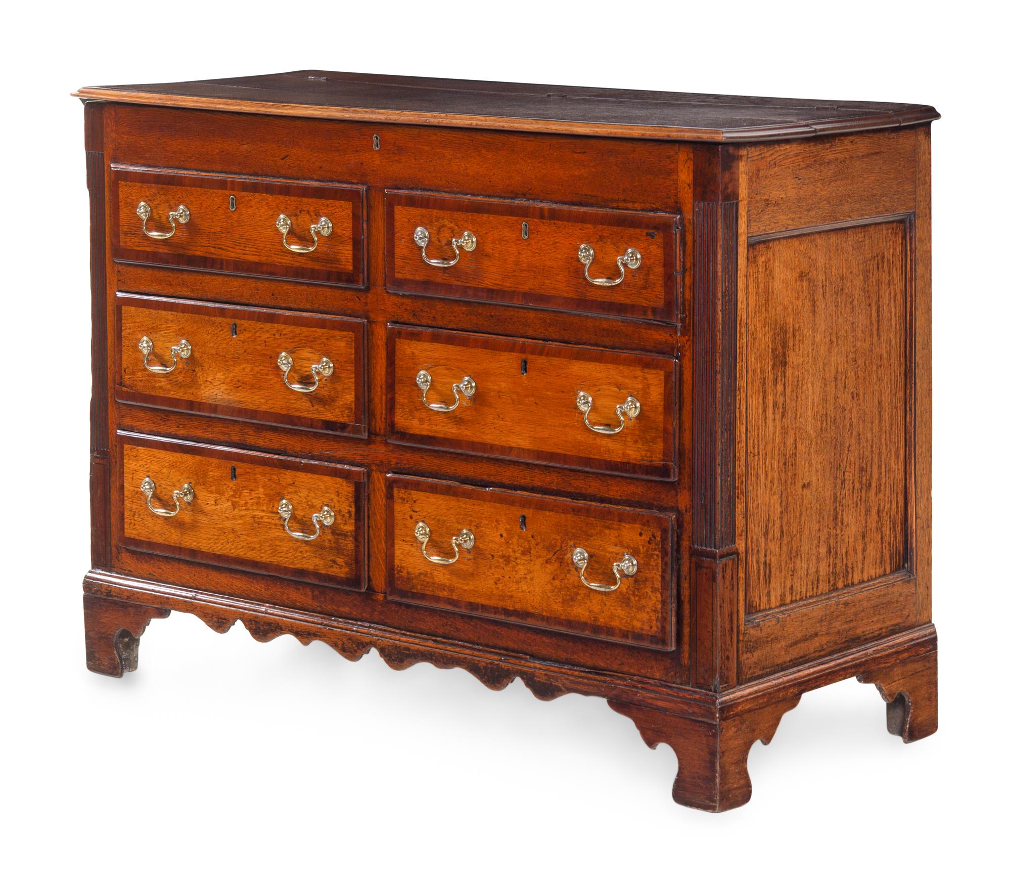 A George III Inlaid Oak Mule Chest