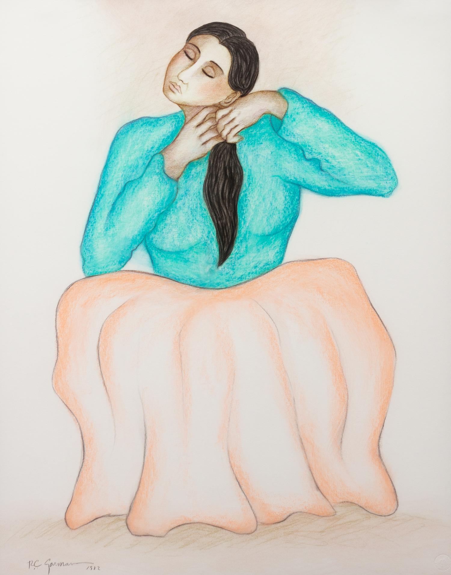 Seated Woman Braiding her Hair