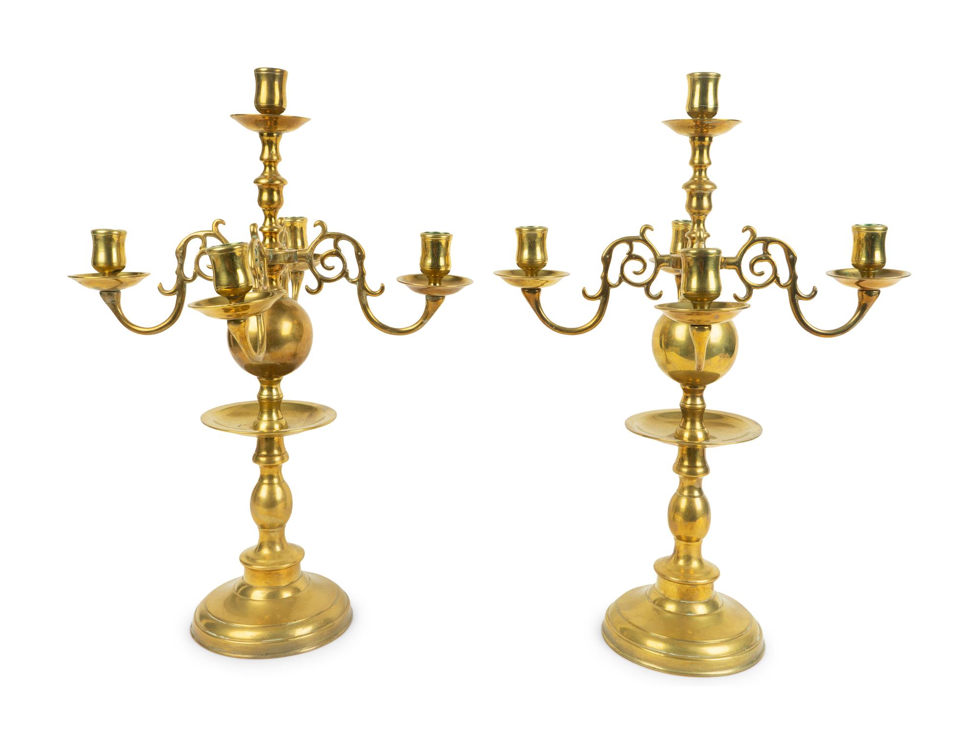 A Pair of Brass Five-Light Candelabra — 19TH CENTURY