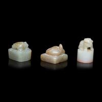 Three Chinese Celadon Jade Seals, Qing Dynasty 清 青玉印三枚