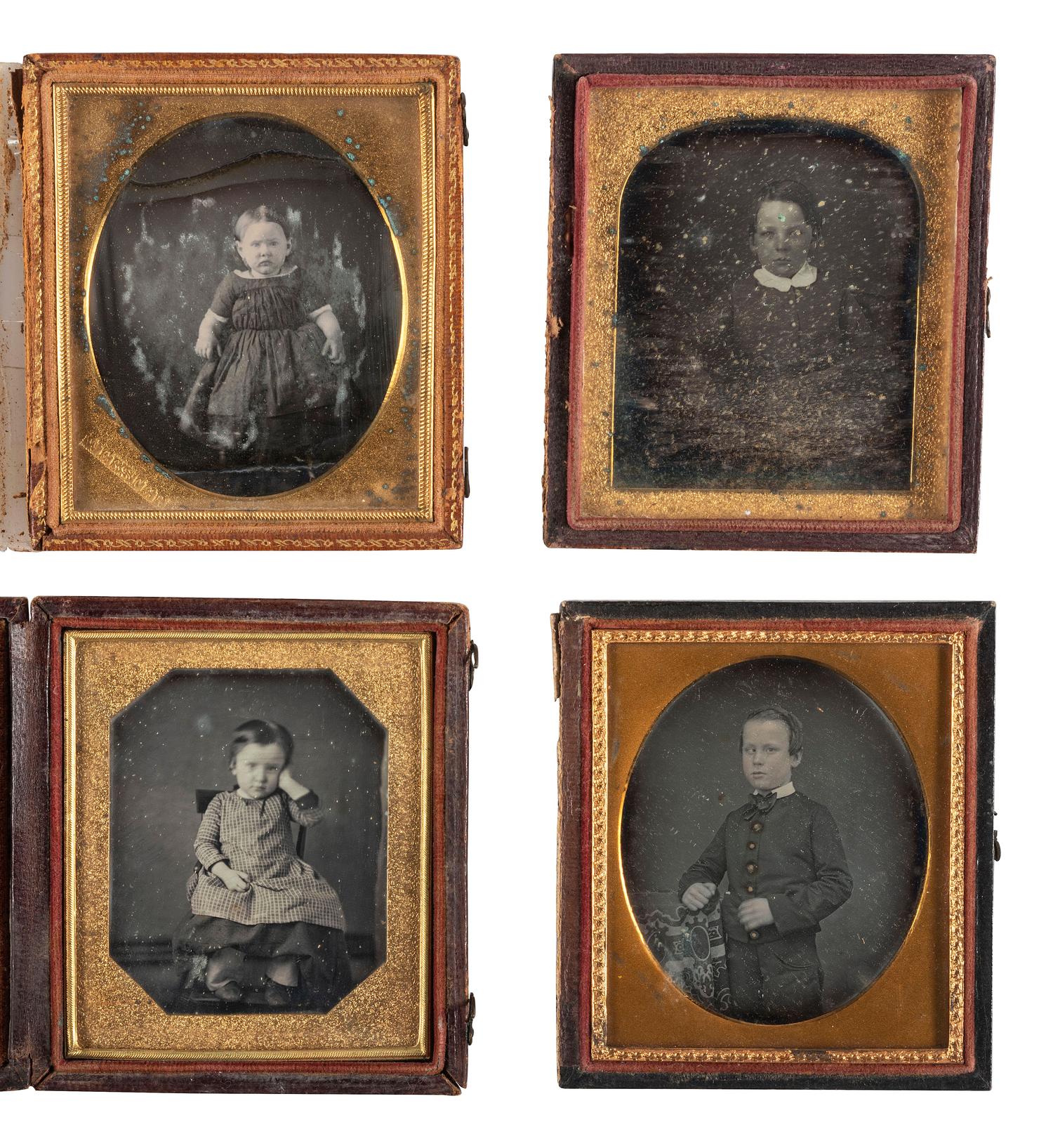 [EARLY PHOTOGRAPHY]. A group of 16 daguerreotype portraits of children, including: