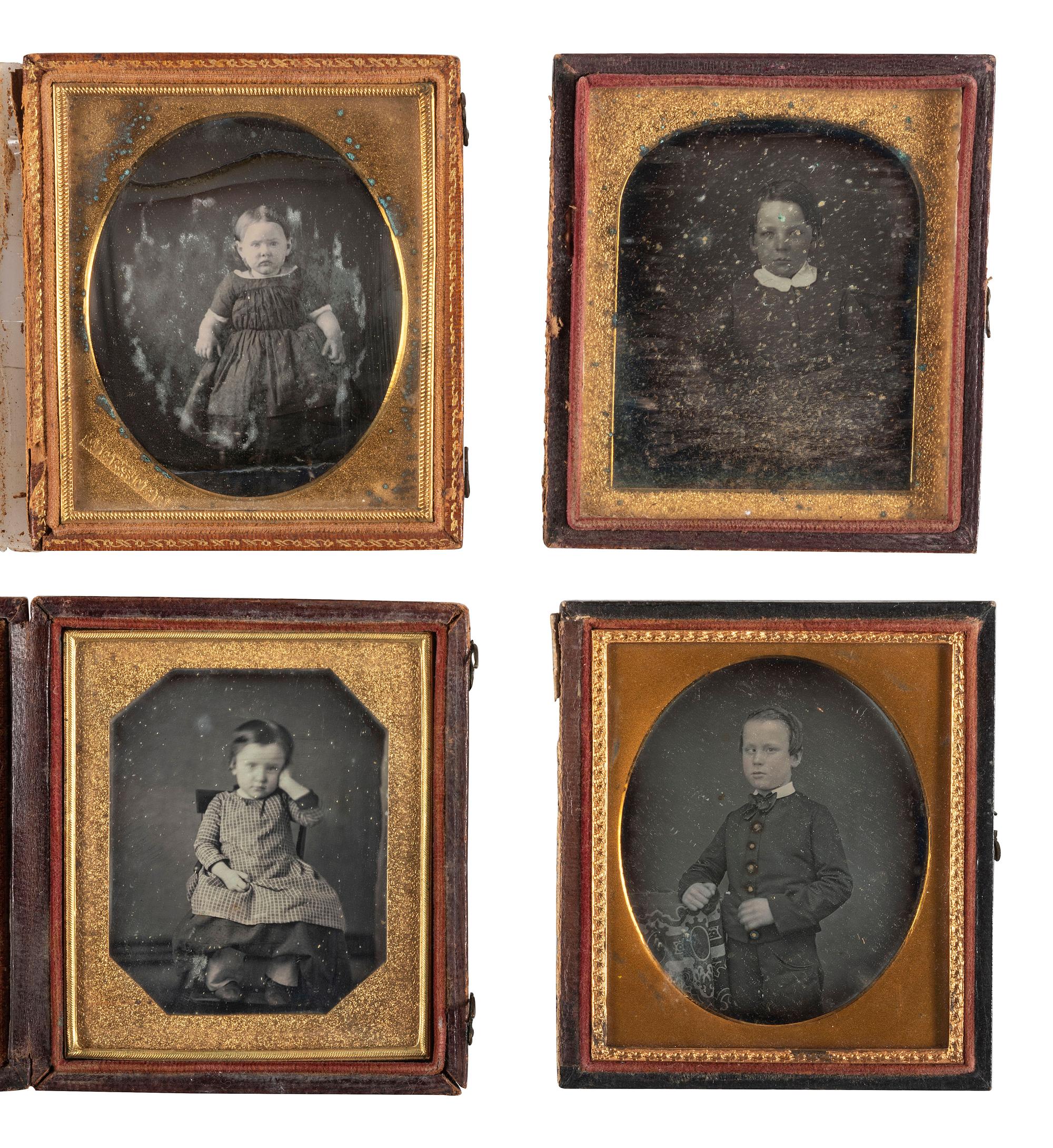 [EARLY PHOTOGRAPHY]. A group of 16 daguerreotype portraits of children, including: